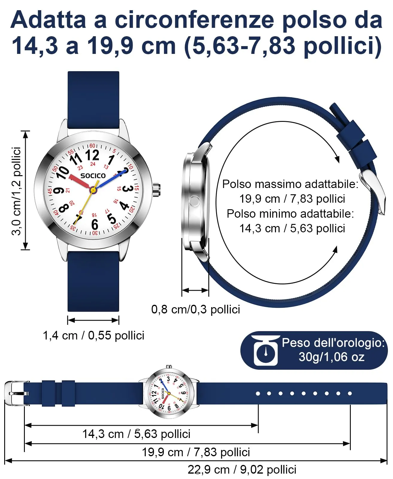 SOCICO Orologio analogico impermeabile 30M con cinturino in silicone per bambini - immagine 5