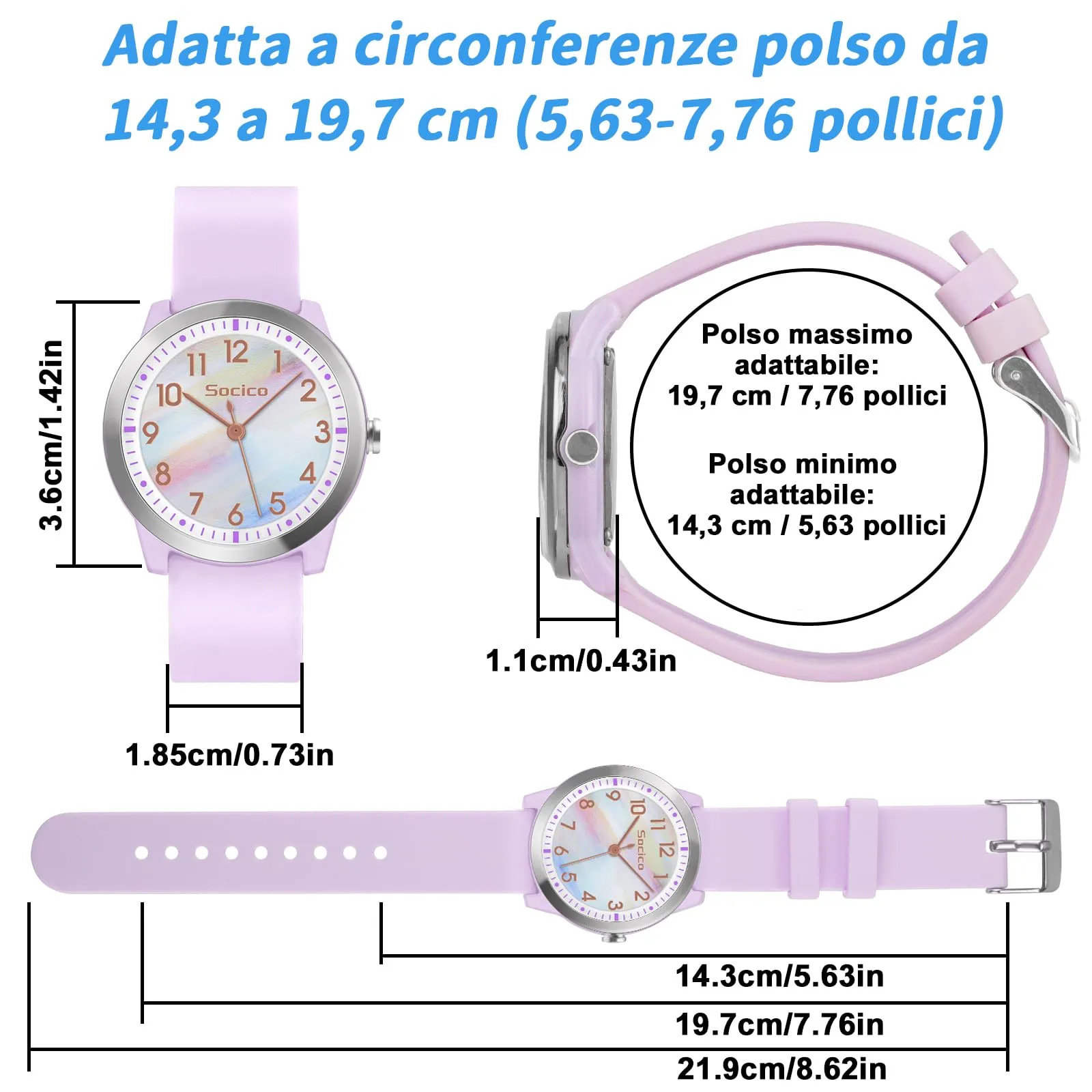 SOCICO Orologio Analogico Impermeabile 50M per Bambini e Ragazze 8-18 anni - immagine 6