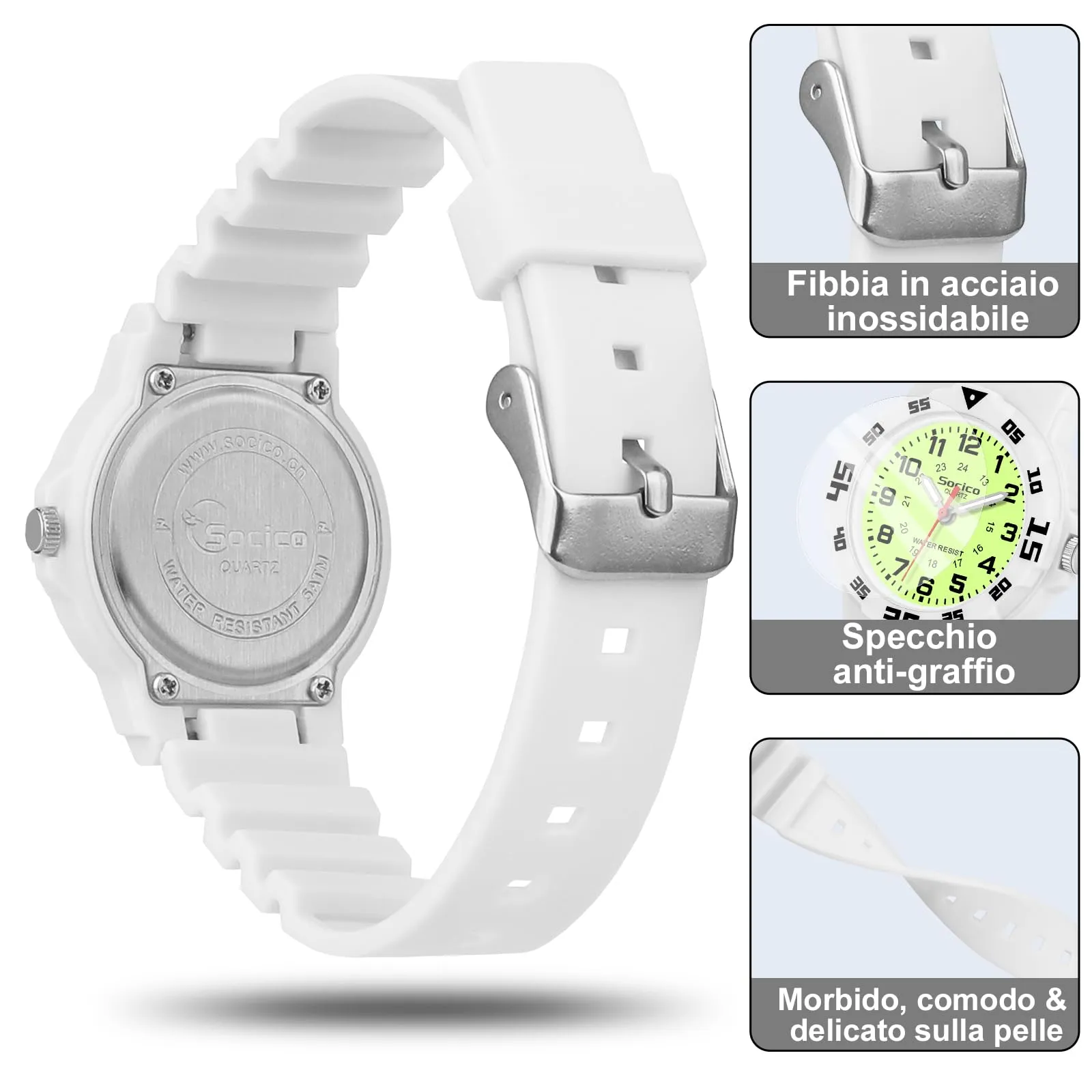 SOCICO Orologio analogico per bambini, impermeabile 30M, cinturino in silicone soft - immagine 3