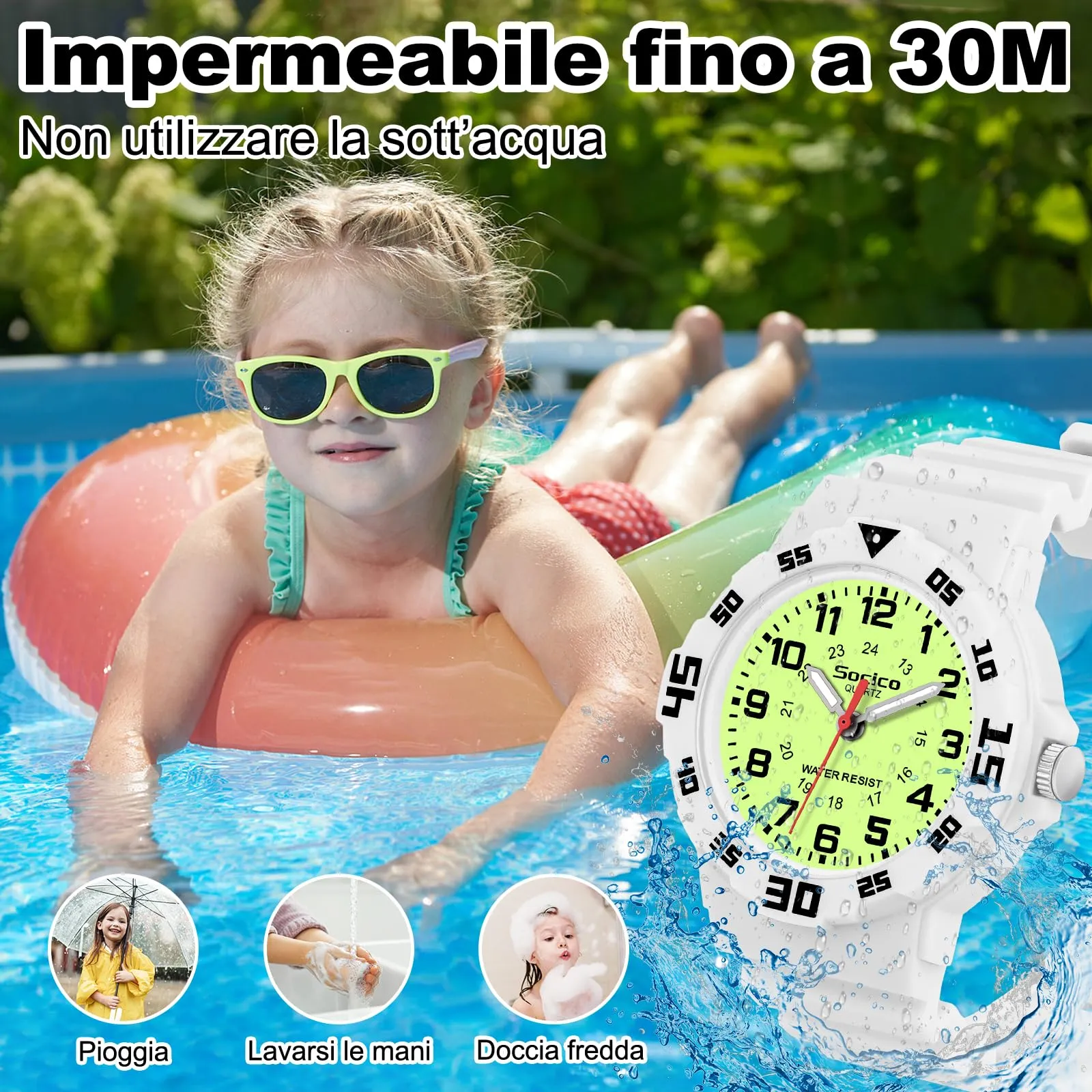 SOCICO Orologio analogico per bambini, impermeabile 30M, cinturino in silicone soft - immagine 4