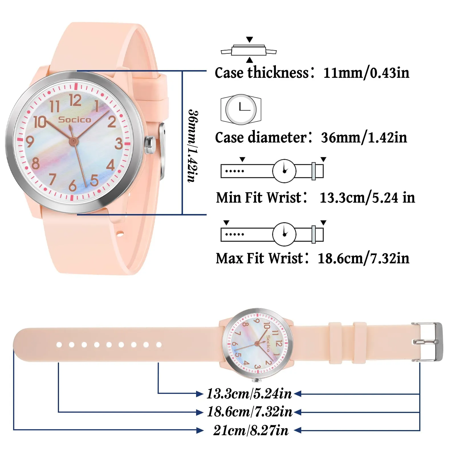 SOCICO Orologio Analogico per Bambini e Adolescenti, Impermeabile 5 ATM, Quarzo, SOC-1013 - immagine 6