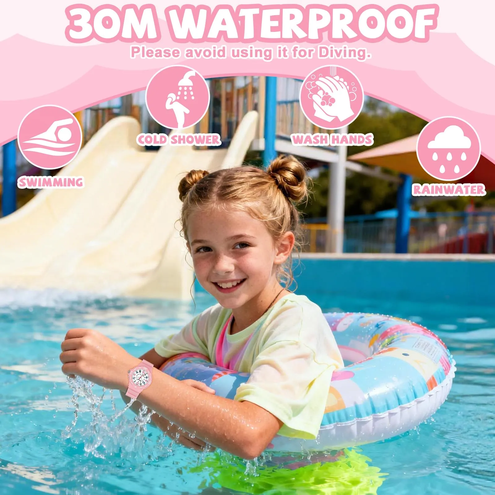 SOCICO Orologio Analogico per Bambini, Impermeabile 5 ATM, Quarzo, Rosa416 - immagine 4