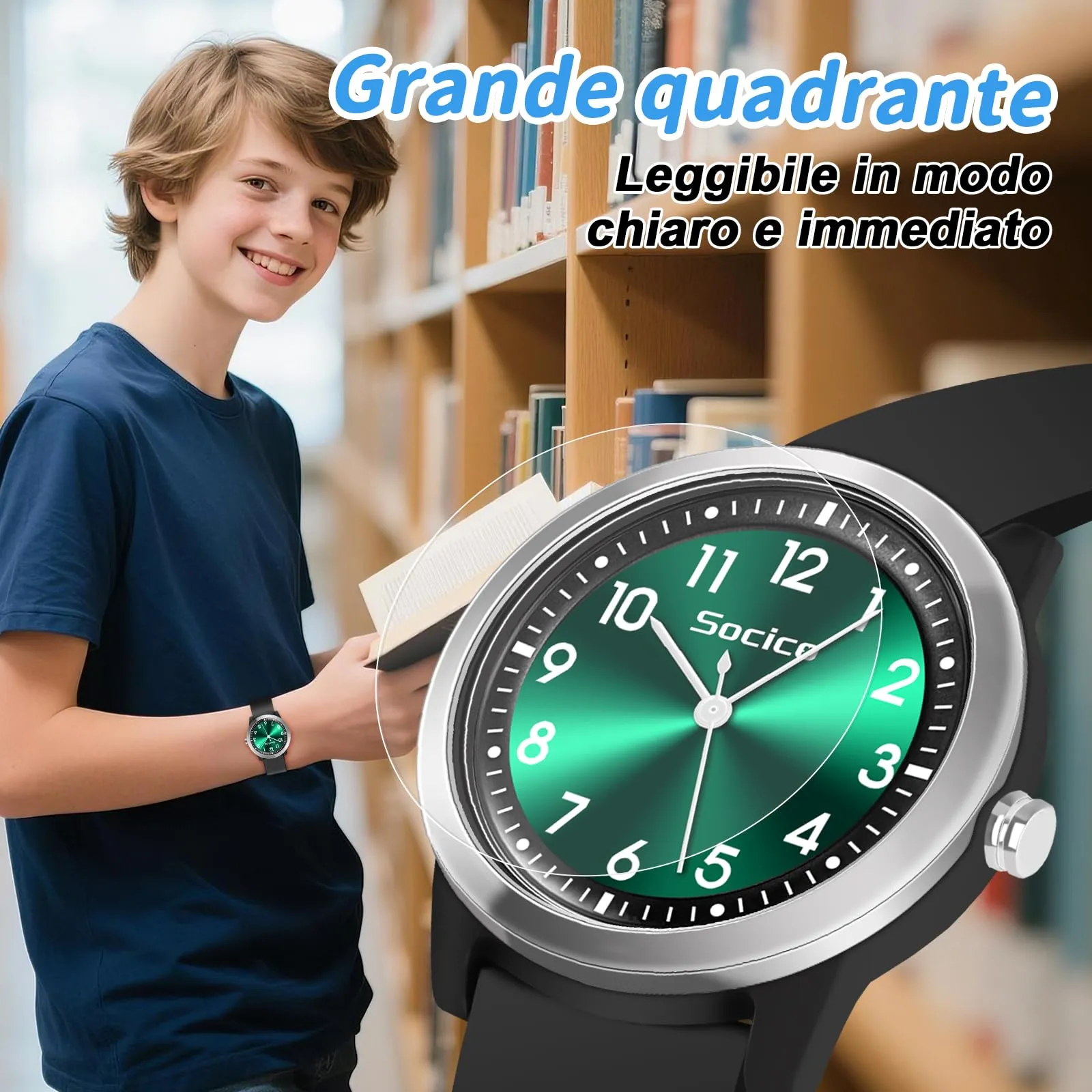 SOCICO Orologio Analogico Impermeabile 50M per Bambini e Ragazze 8-18 anni - immagine 3