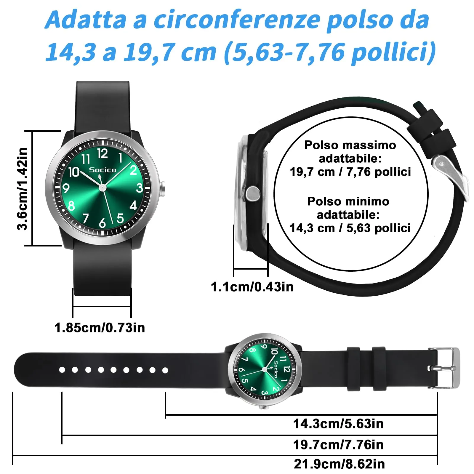 SOCICO Orologio Analogico Impermeabile 50M per Bambini e Ragazze 8-18 anni - immagine 6