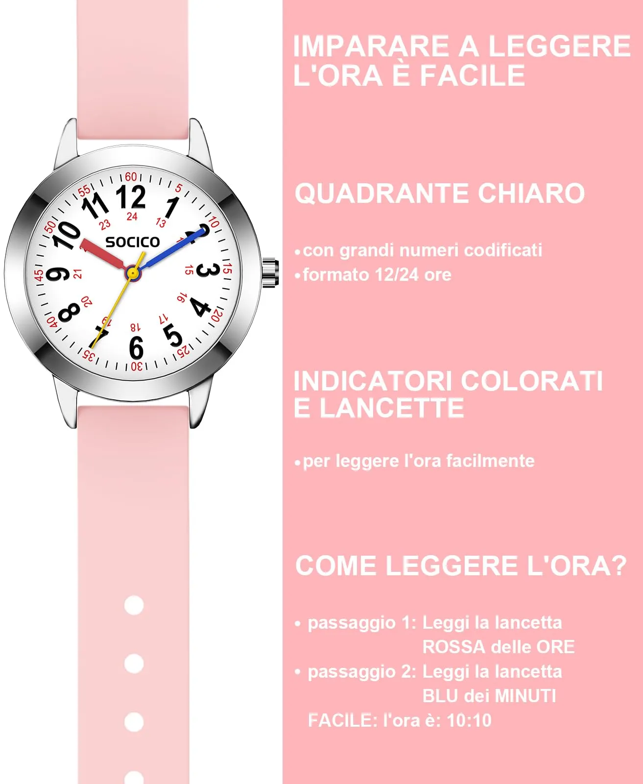 SOCICO Orologio analogico impermeabile 30M con cinturino soft per bambini - immagine 2