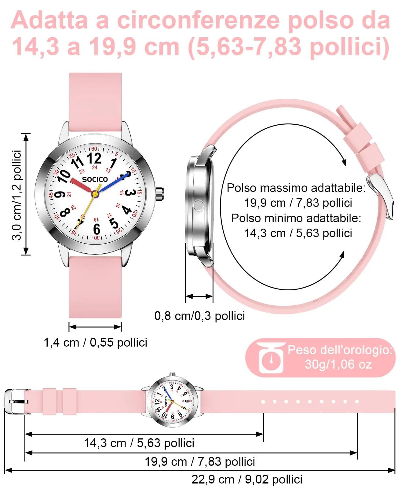 SOCICO Orologio analogico impermeabile 30M con cinturino soft per bambini - immagine 4