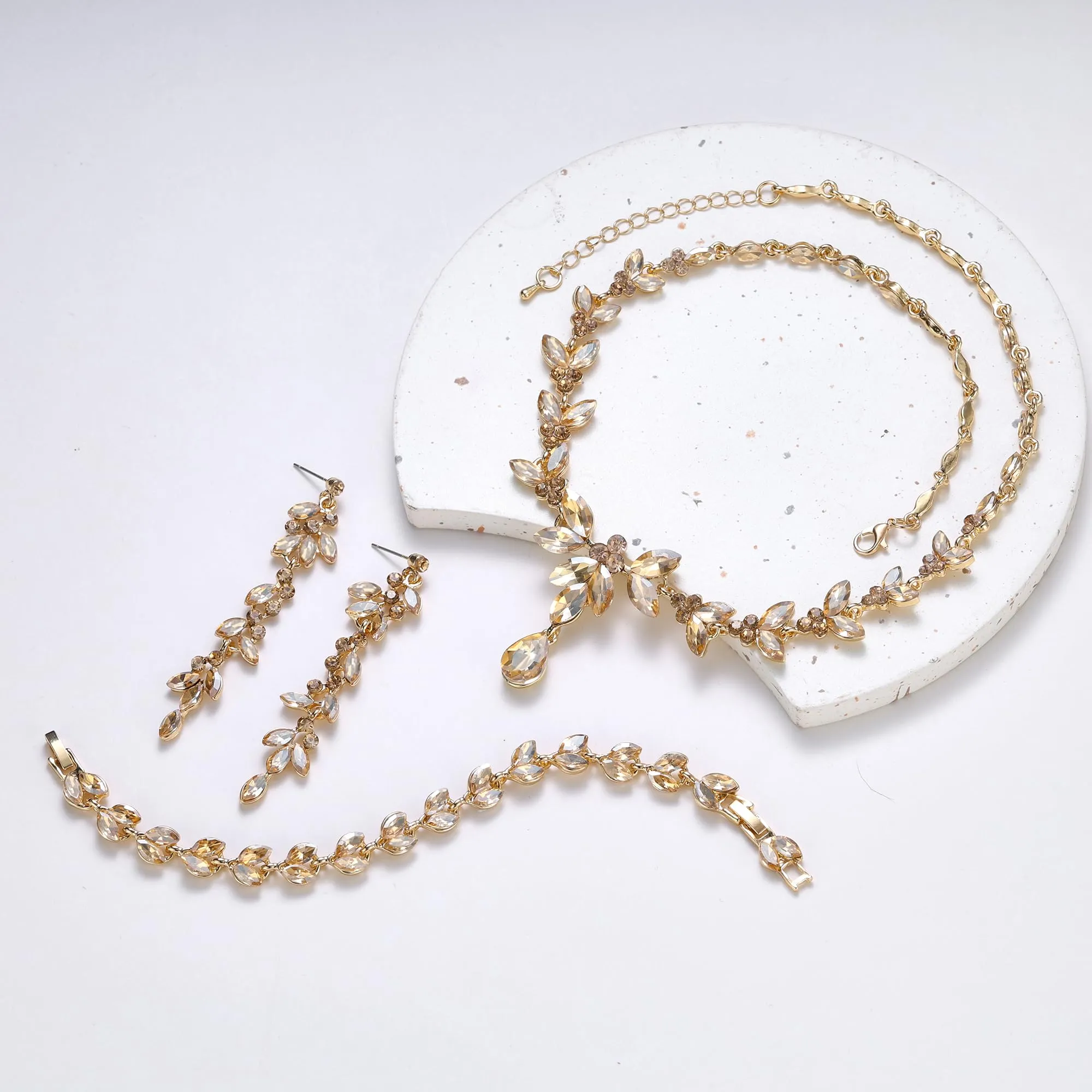 EVER FAITH Marquise Cristalli Gioielli Set Sposa con Collana, Orecchini Pendenti e Bracciale Tennis, Marrone Oro-fondo - immagine 3
