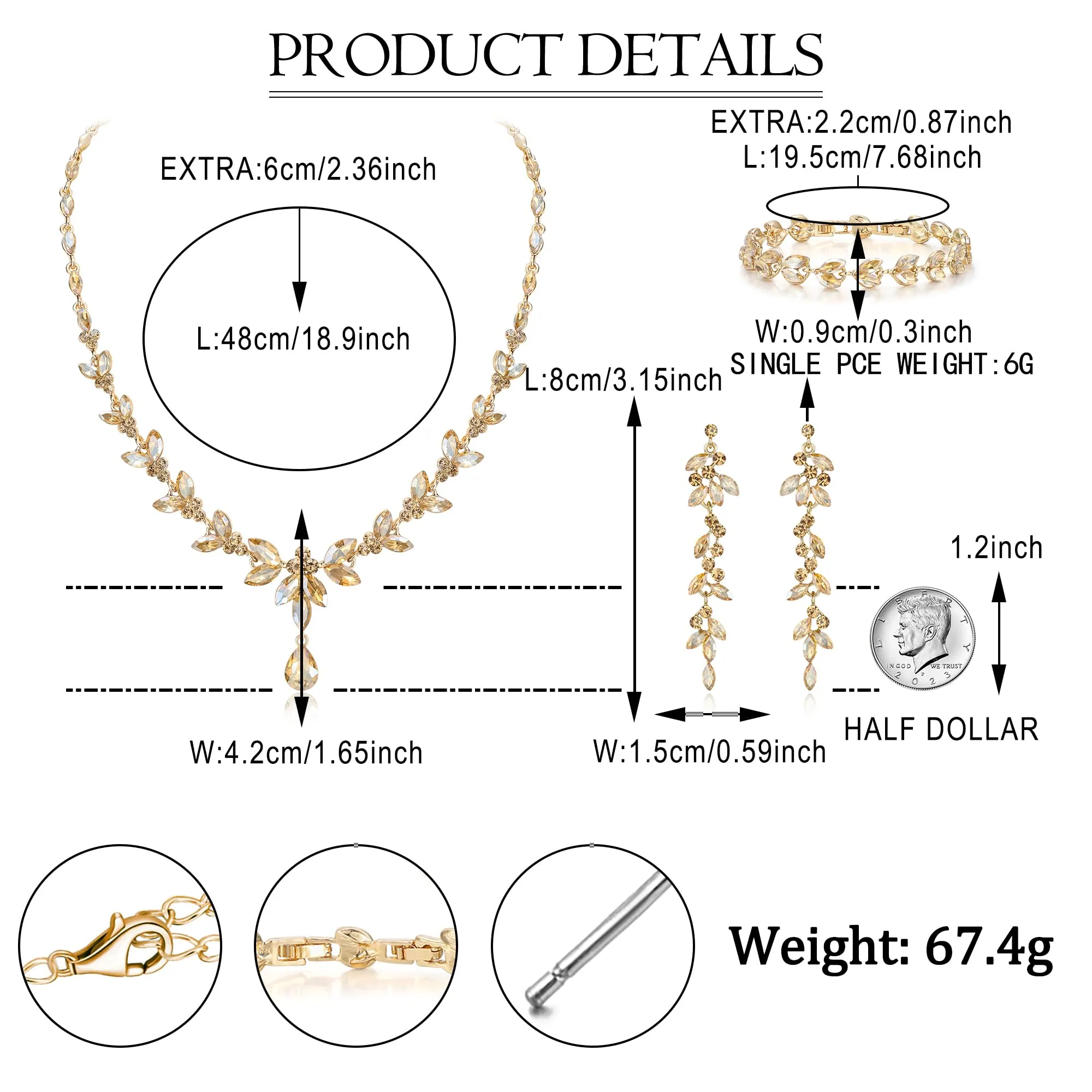 EVER FAITH Marquise Cristalli Gioielli Set Sposa con Collana, Orecchini Pendenti e Bracciale Tennis, Marrone Oro-fondo - immagine 4
