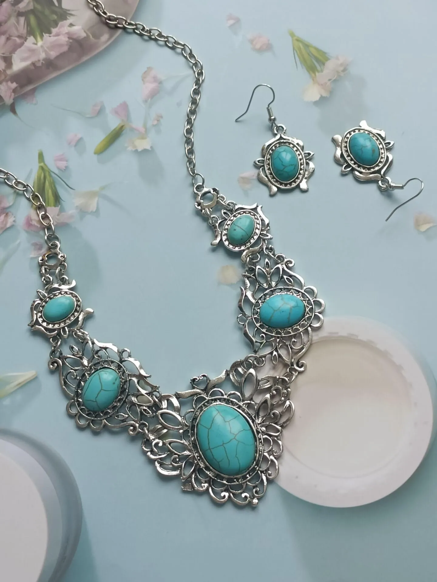 Dishowme Set di gioielli bohémien turchese con collana, orecchini e bracciale, 3 pezzi - immagine 4