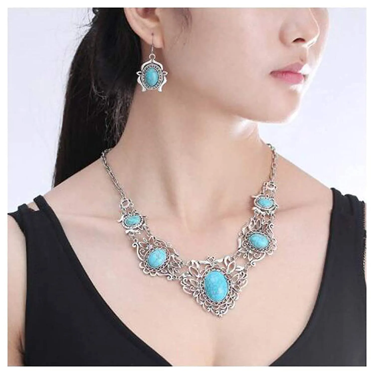 Dishowme Set di gioielli bohémien turchese con collana, orecchini e bracciale, 3 pezzi - immagine 7