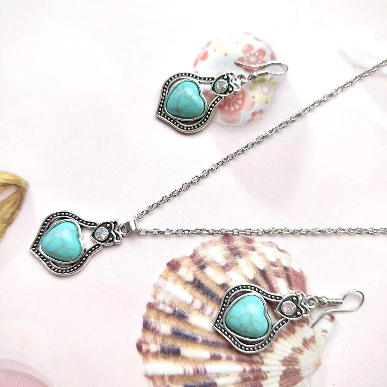 Dishowme Set di collana e orecchini turchesi bohémien, 3 pezzi - immagine 3
