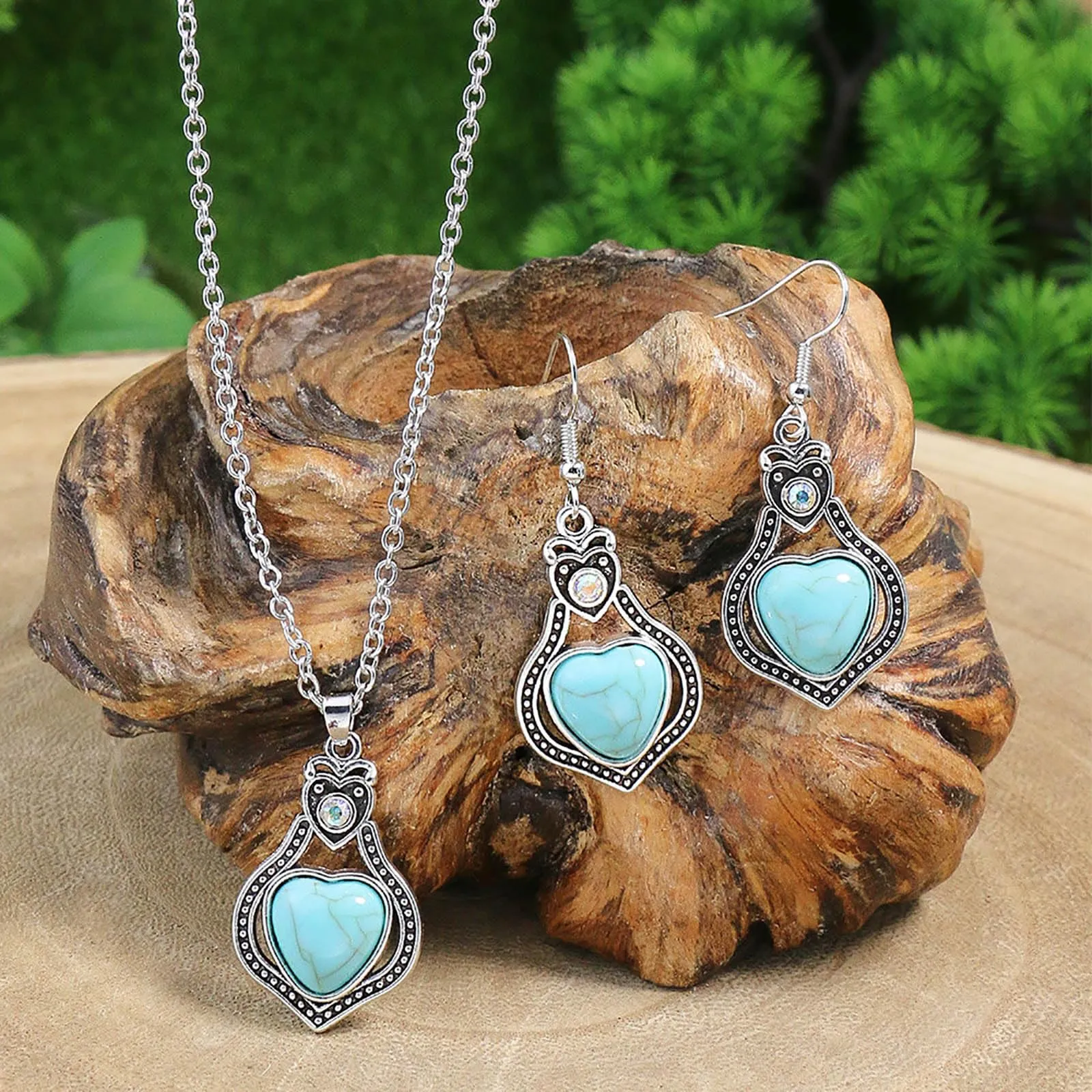 Dishowme Set di collana e orecchini turchesi bohémien, 3 pezzi - immagine 4