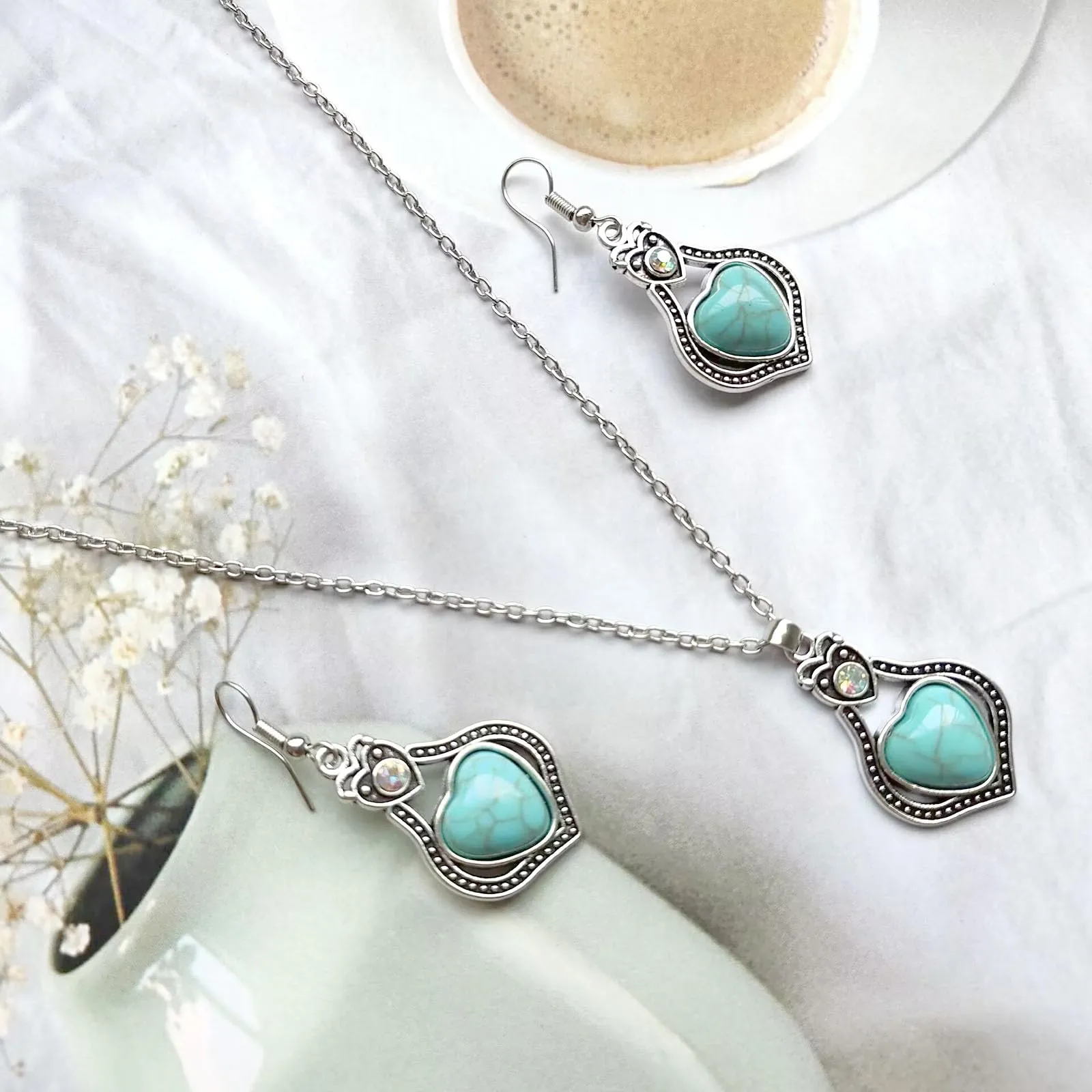 Dishowme Set di collana e orecchini turchesi bohémien, 3 pezzi - immagine 6