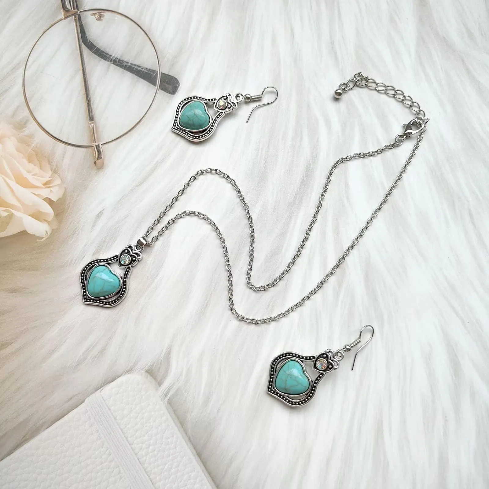 Dishowme Set di collana e orecchini turchesi bohémien, 3 pezzi - immagine 7