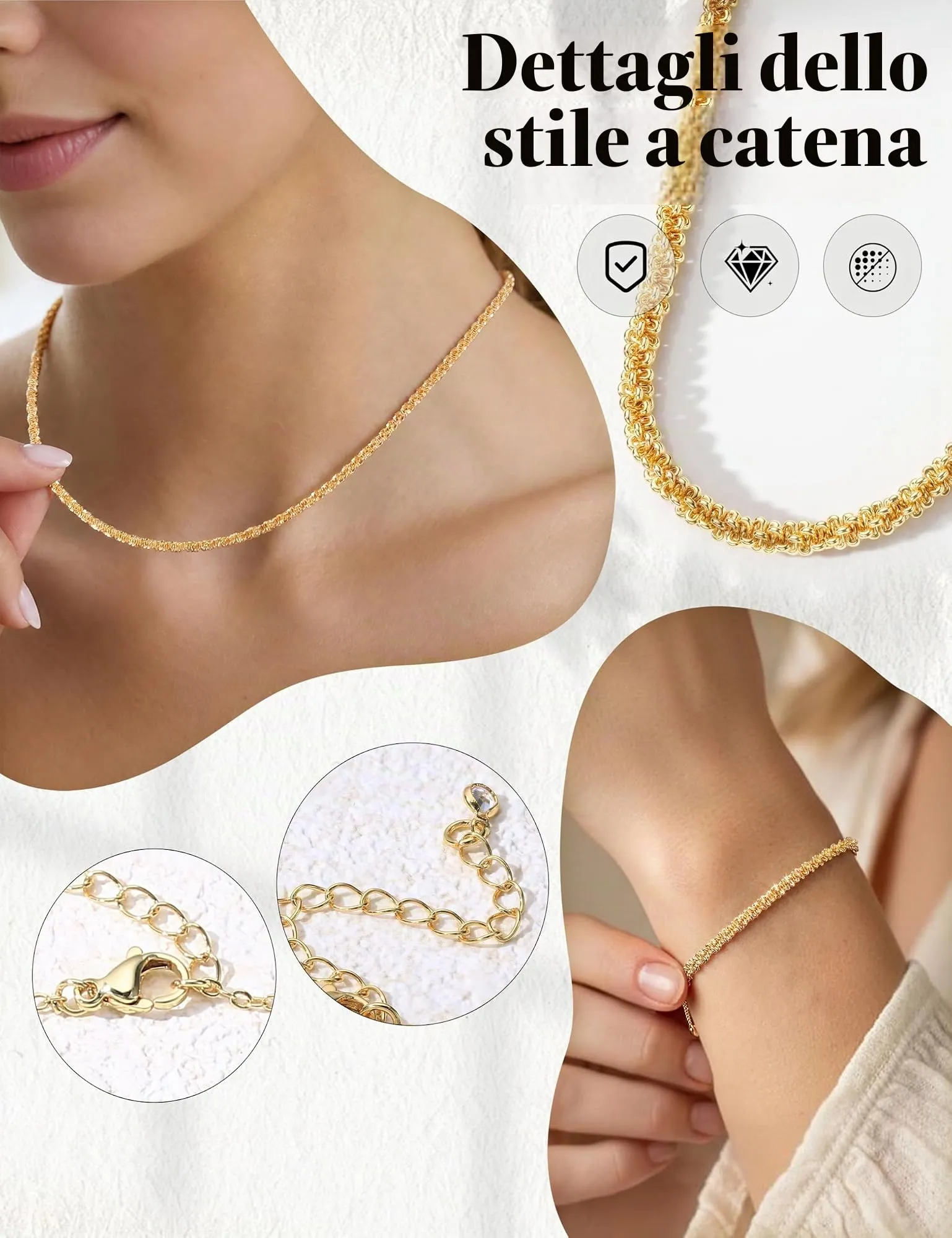 Milacolato Parure Gioielli da Donna con Collana e Bracciale Regolabili, Color Oro - immagine 3