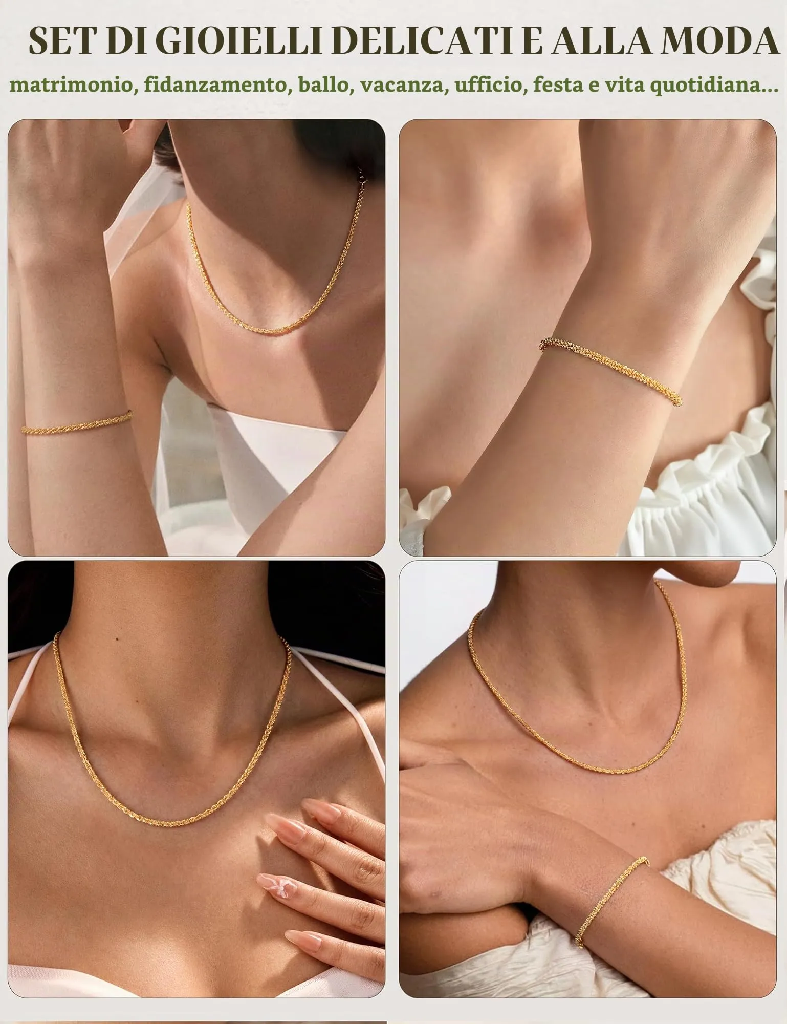 Milacolato Parure Gioielli da Donna con Collana e Bracciale Regolabili, Color Oro - immagine 6