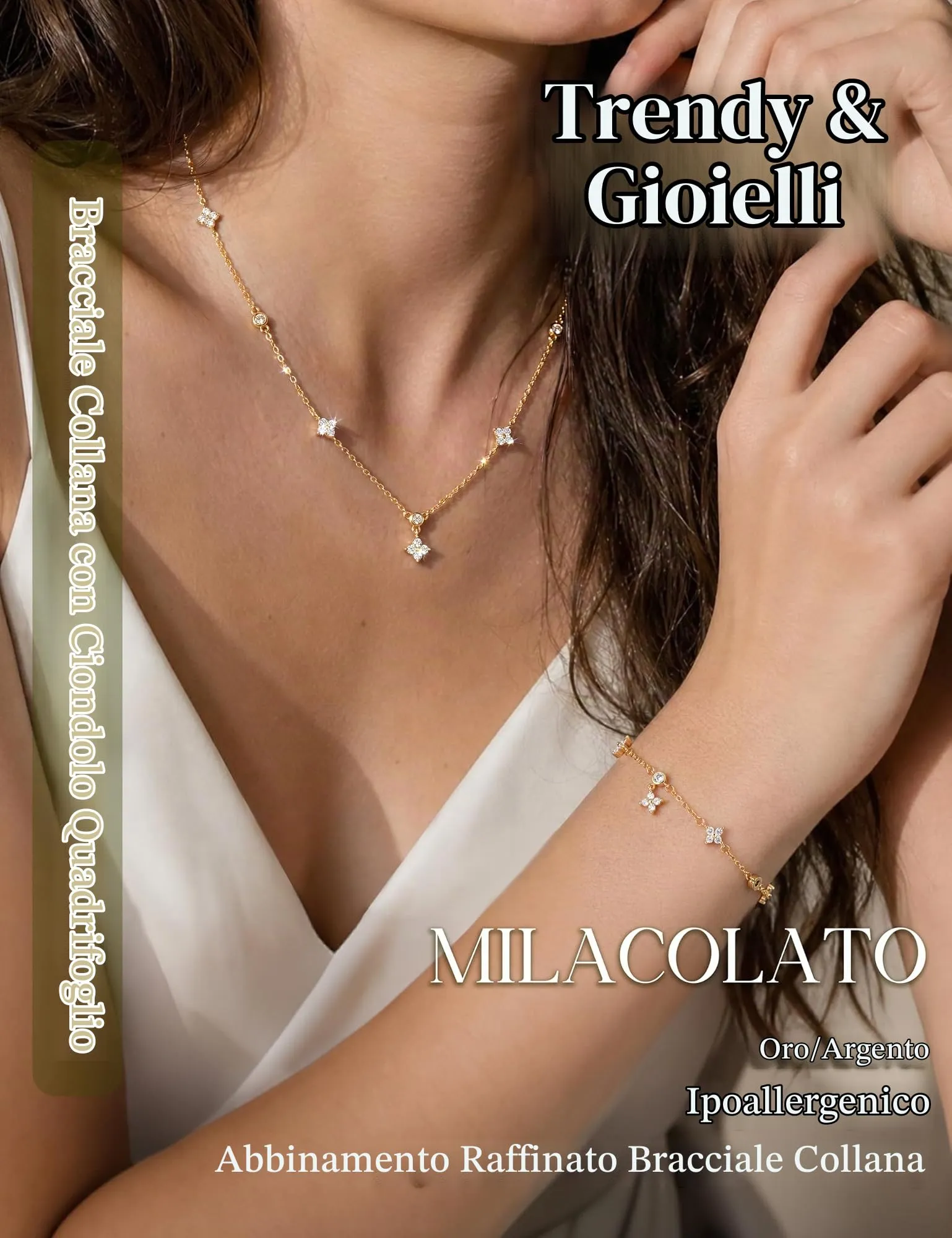 Milacolato Parure Gioielli da Donna con Collana e Bracciale Regolabili color Oro - immagine 2