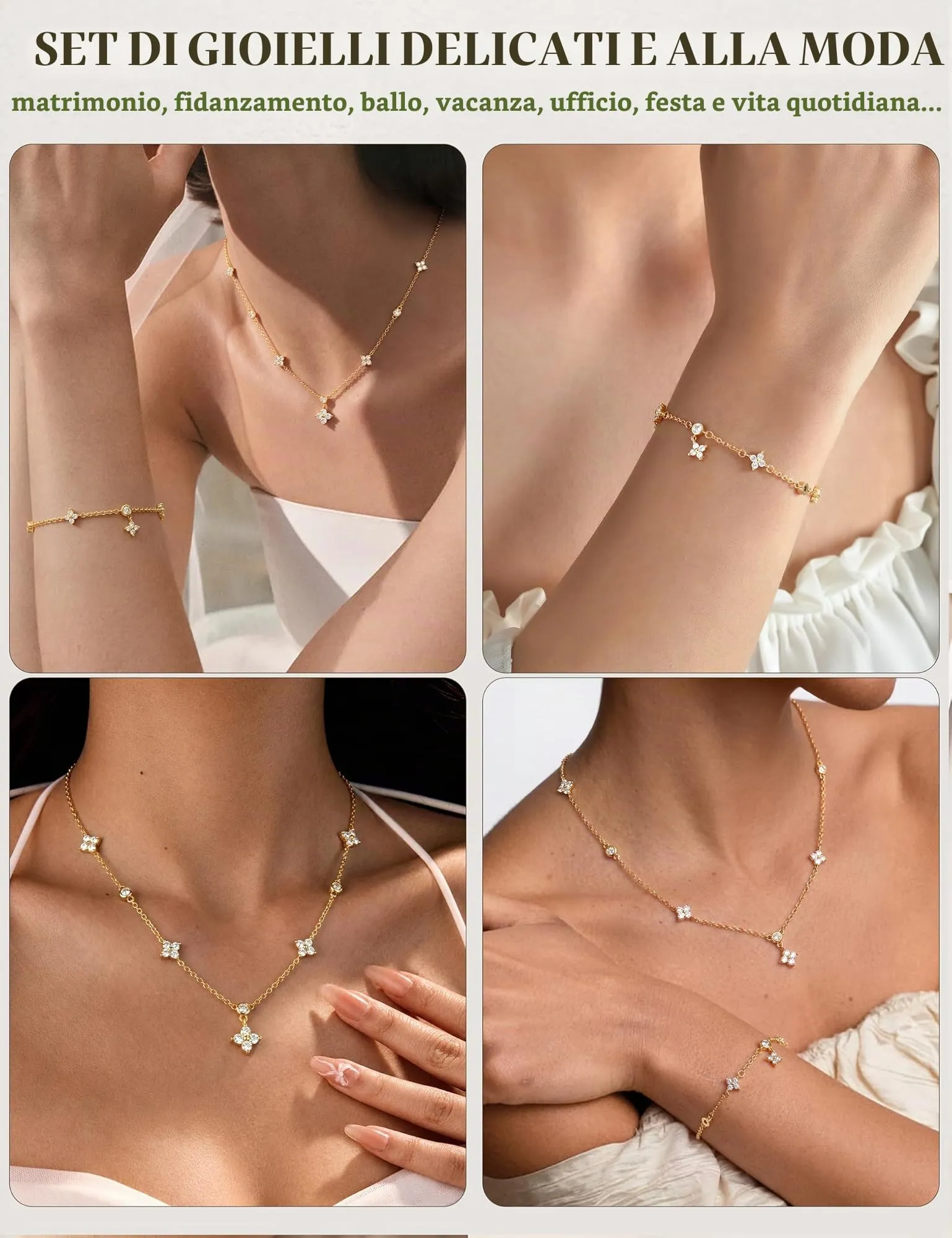 Milacolato Parure Gioielli da Donna con Collana e Bracciale Regolabili color Oro - immagine 6