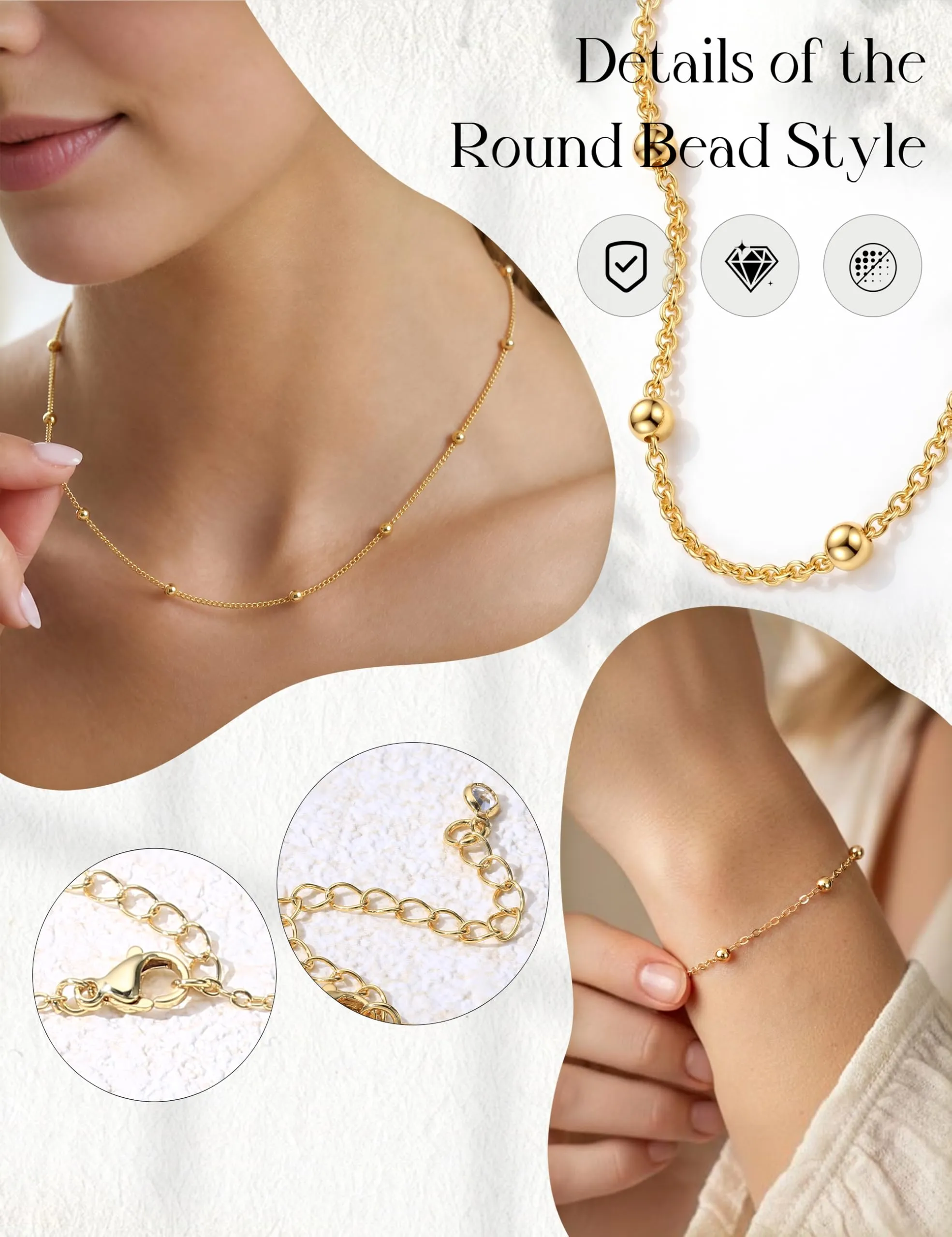 Milacolato Parure Gioielli da Donna Collana e Bracciale Regolabili Color Oro - immagine 3
