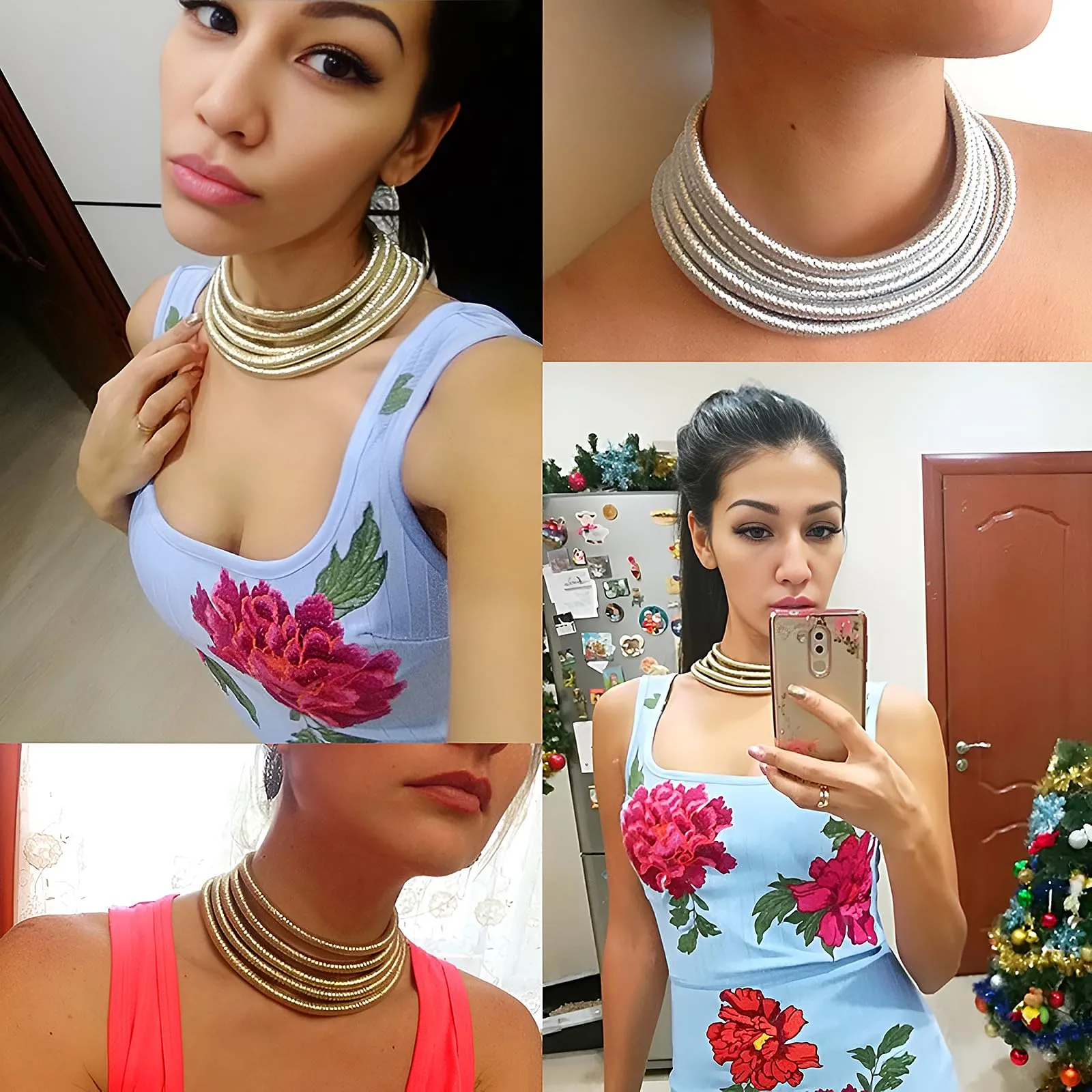 YJZQ Set Gioielli Africani da Donna, Collana e Bracciali in Nylon, Misura Unica - immagine 6