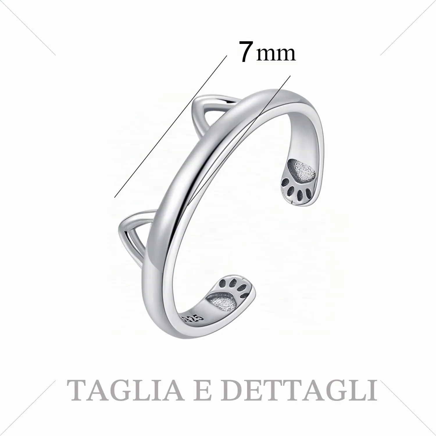 JewelryPalace Anello da donna in argento Sterling 925 a zampa di gatto, regolabile, placcato oro giallo o rosa - immagine 2