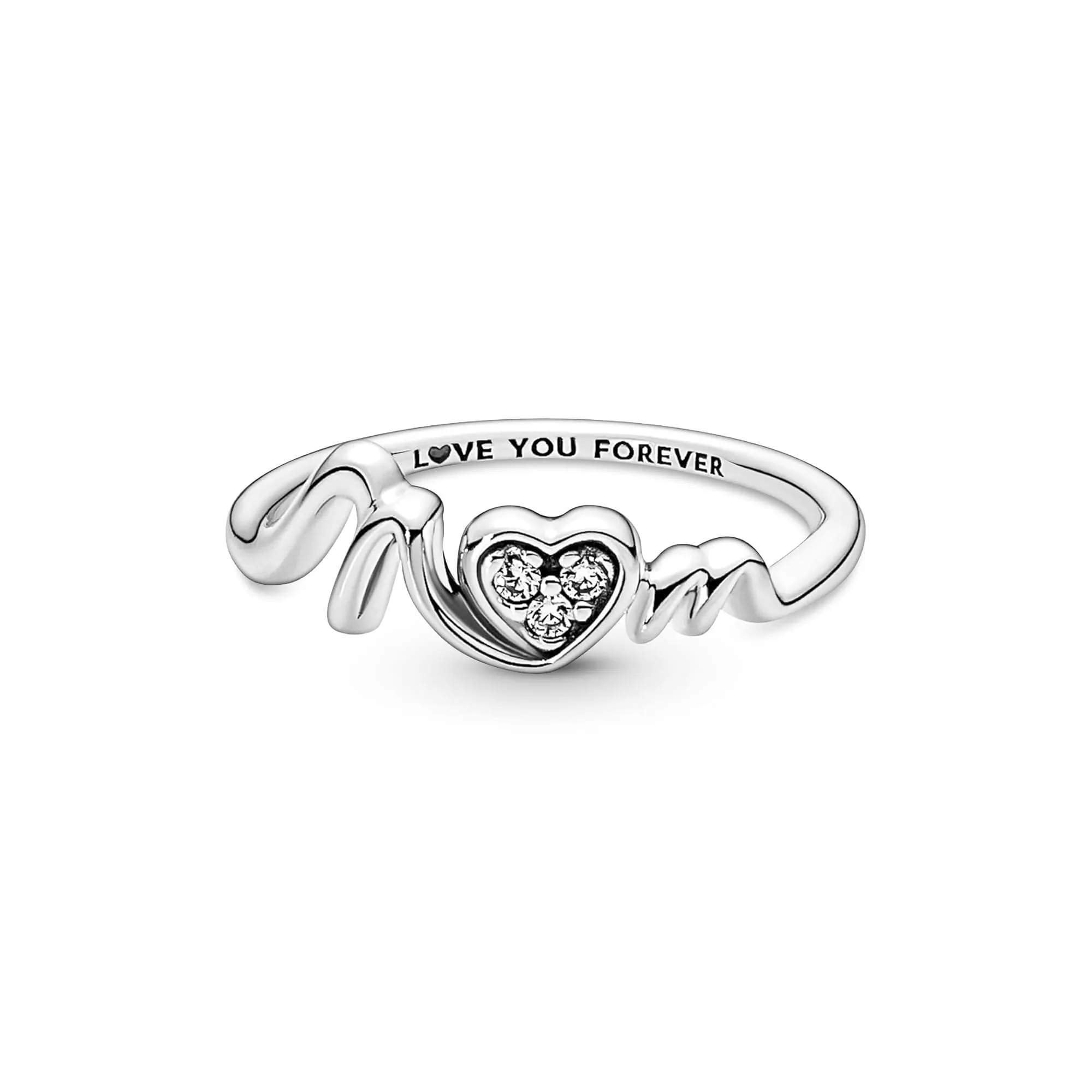 Pandora Anello Moments Cuore con Pavé e Scritta Mom in Argento Sterling e Zirconia Cubica, 58 - immagine 1