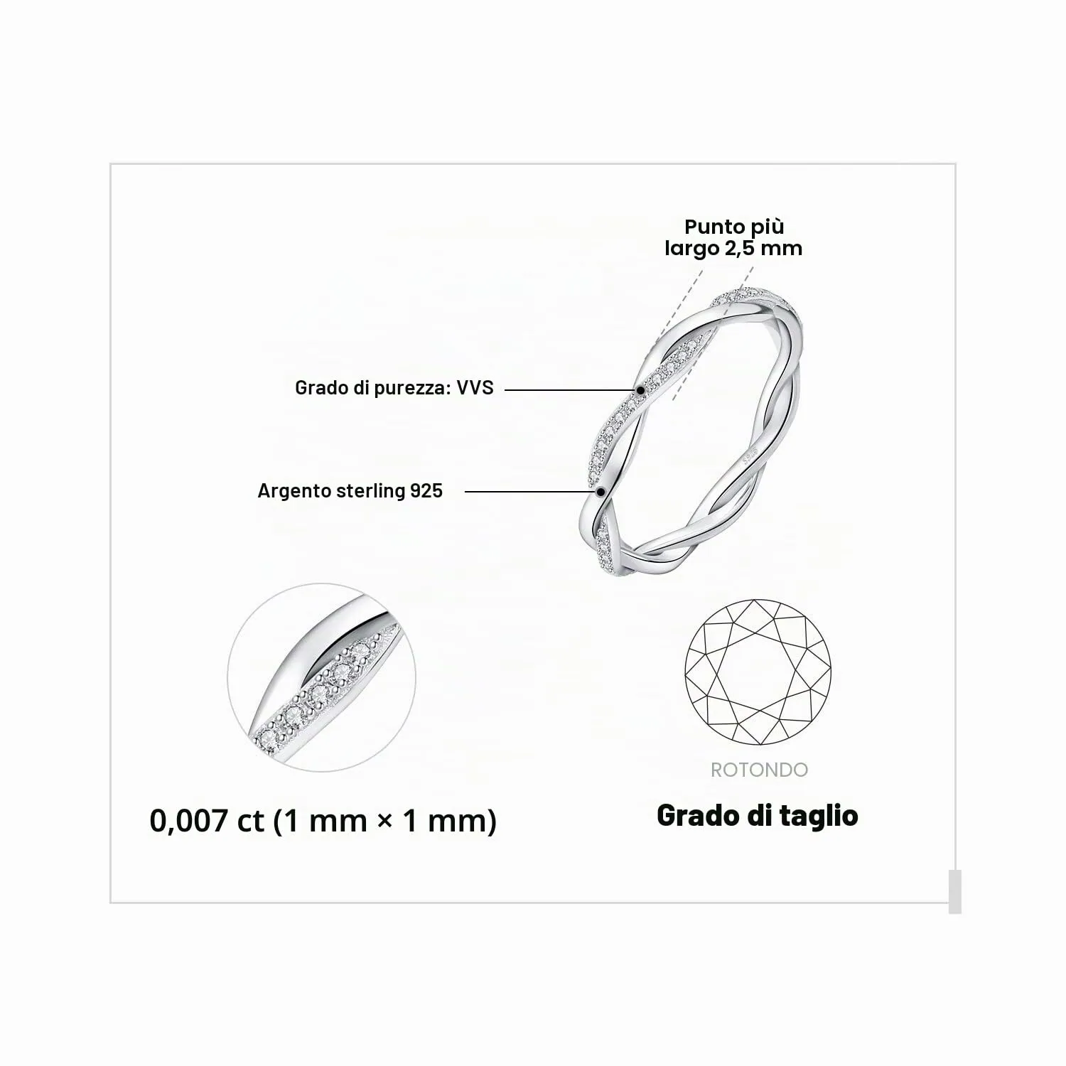 JewelryPalace Anello Infinito Donna in Argento 925 con Moissanite Creata, Taglio Rotondo, Taglia 18.5 - immagine 2