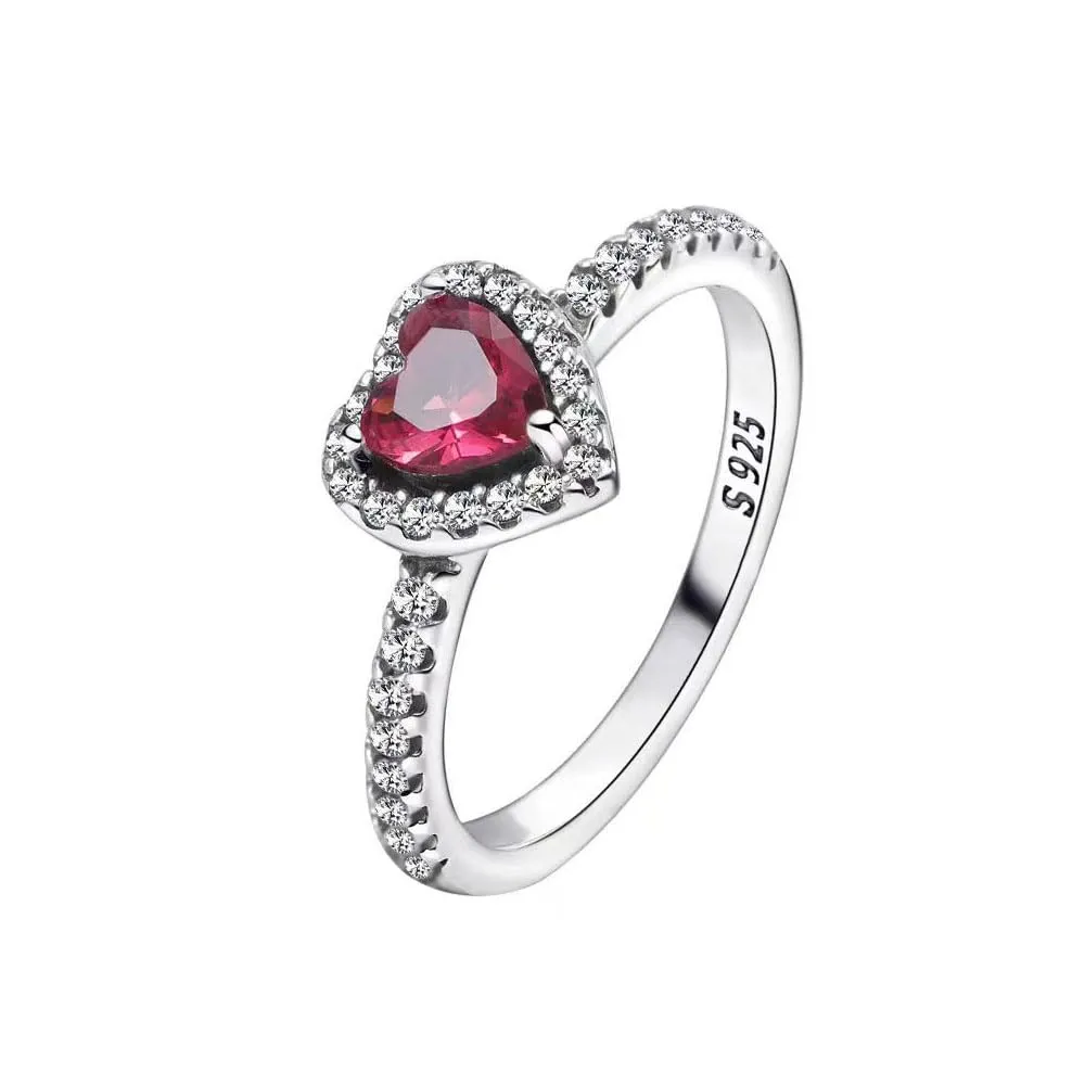TOFBS Anello Donna Cuore Rosso Argento 925 Zirconia Cubica (58) - immagine 1