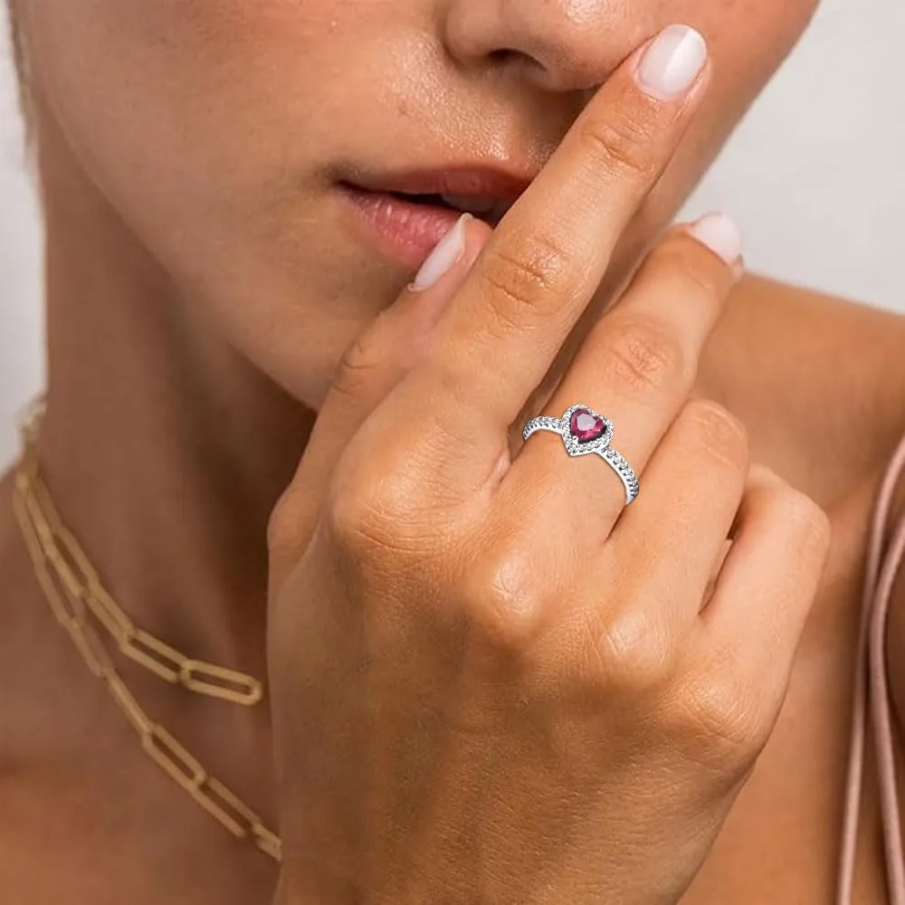 TOFBS Anello Donna Cuore Rosso Argento 925 Zirconia Cubica (58) - immagine 6