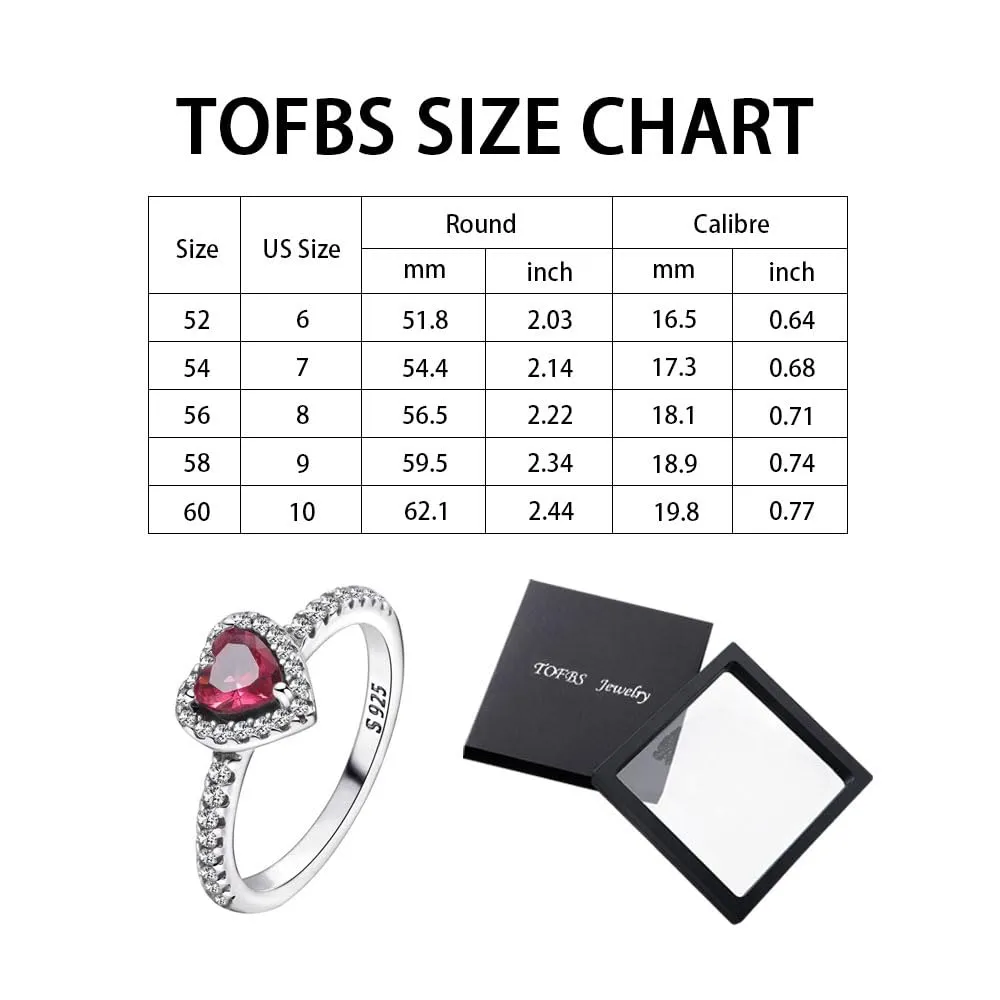 TOFBS Anello Donna Cuore Rosso in Argento 925 e Zirconia Cubica, Misura 52 - immagine 2