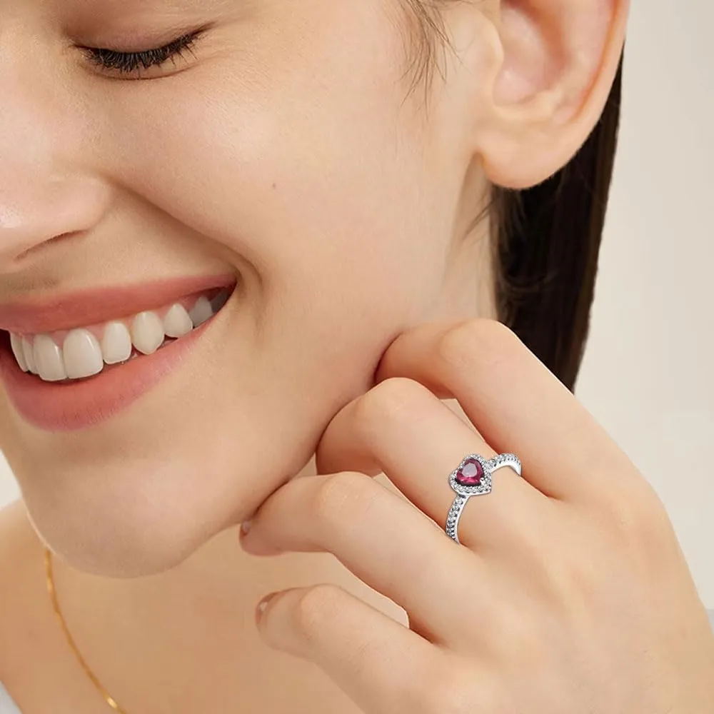TOFBS Anello Donna Cuore Rosso Argento 925 Zirconia Cubica (56) - immagine 5