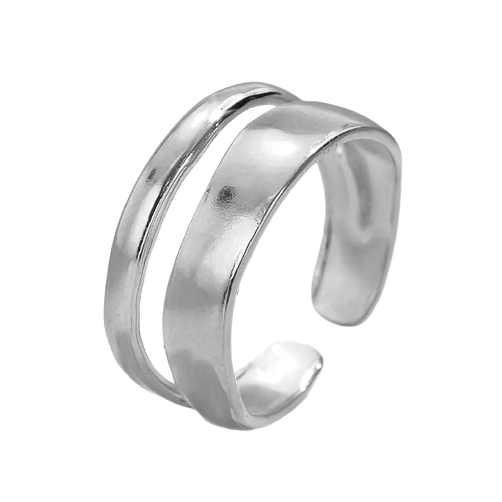 KBRPEY Anello Aperto Regolabile in Acciaio Inossidabile Doppio Design (Argento) - immagine 1