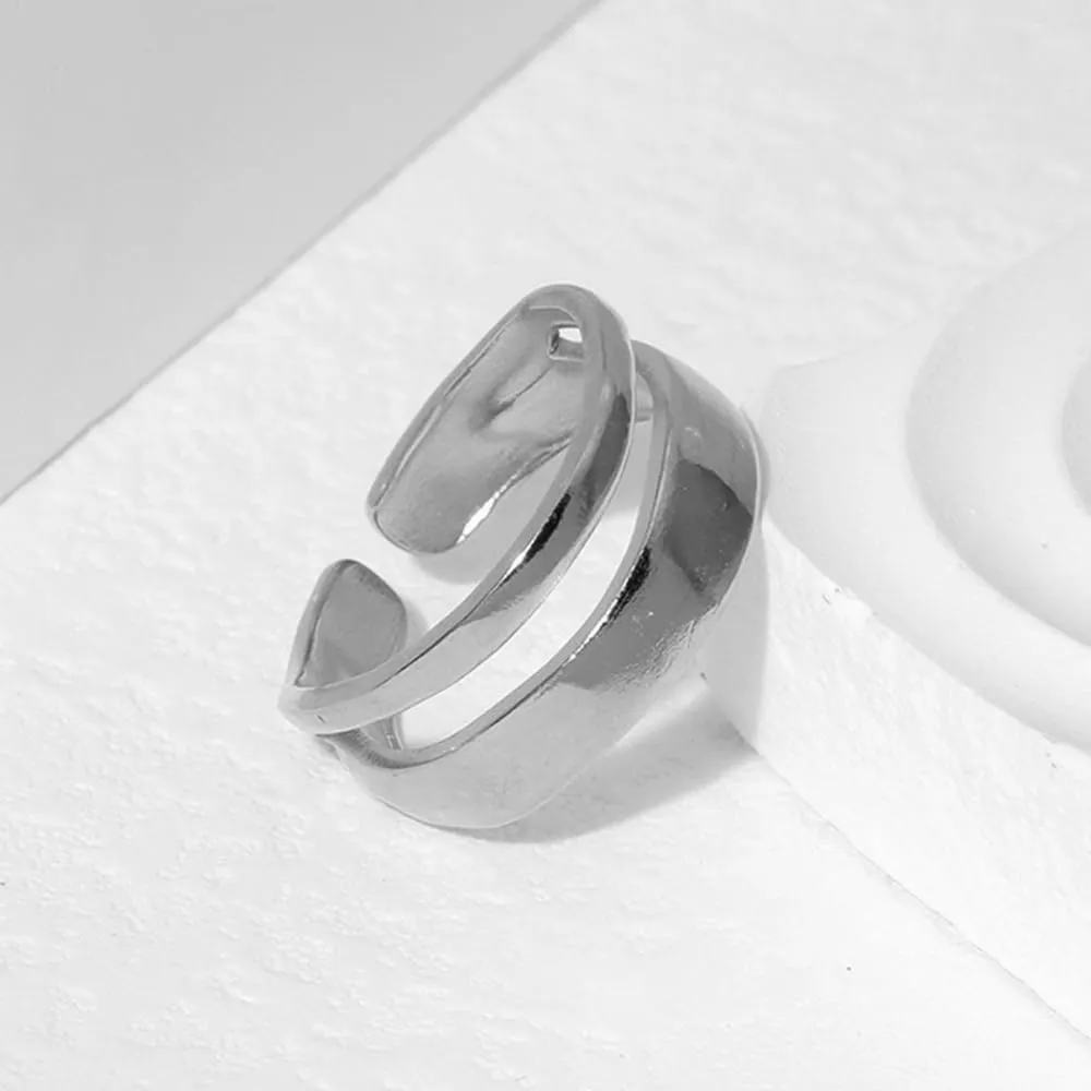 KBRPEY Anello Aperto Regolabile in Acciaio Inossidabile Doppio Design (Argento) - immagine 2