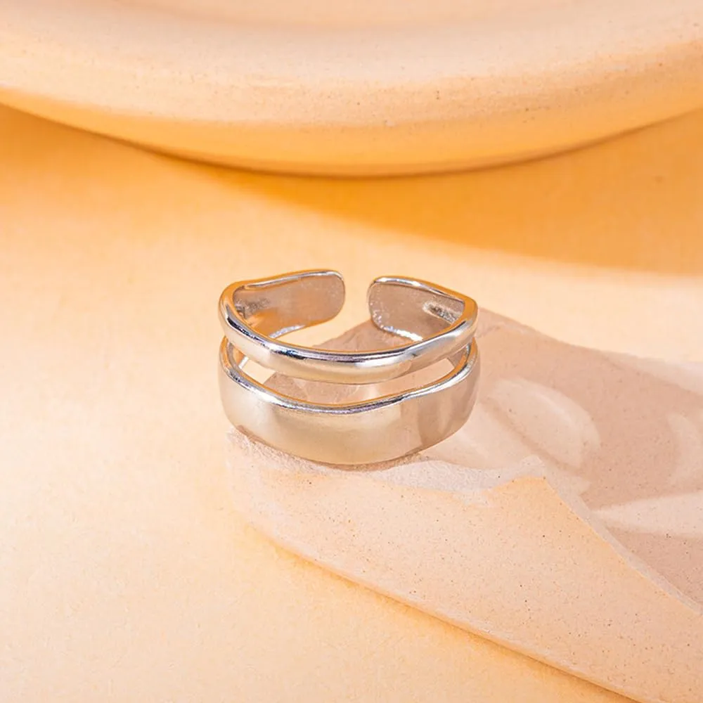 KBRPEY Anello Aperto Regolabile in Acciaio Inossidabile Doppio Design (Argento) - immagine 3