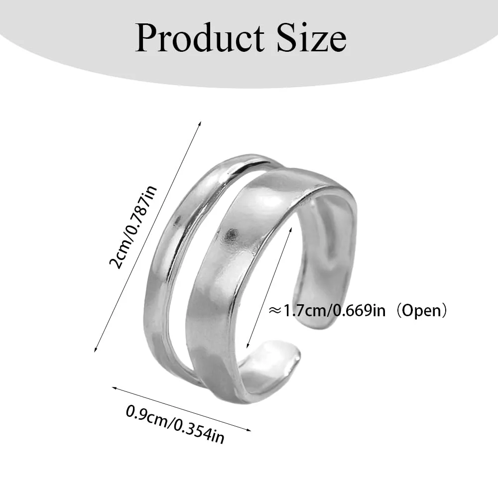 KBRPEY Anello Aperto Regolabile in Acciaio Inossidabile Doppio Design (Argento) - immagine 7