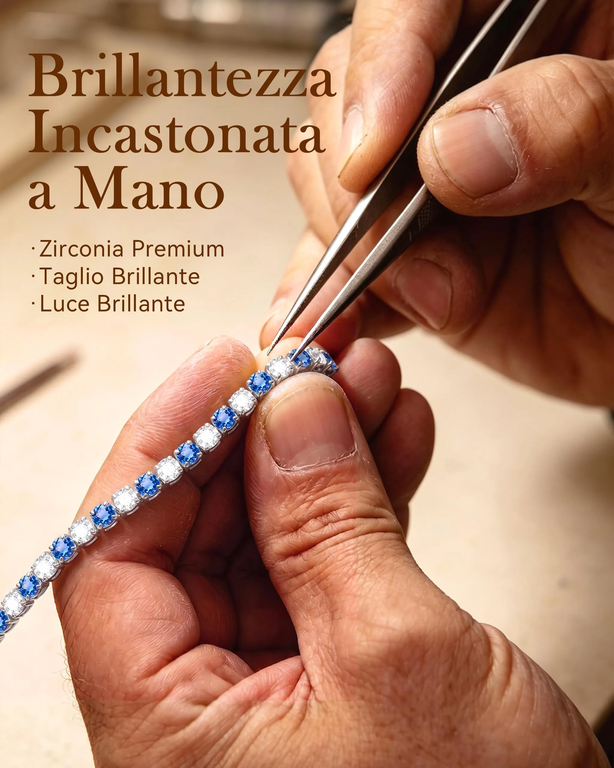 Ahokei Bracciale Tennis Donna in Argento 925 con Zirconi Blu Mare, 4mm, 17.5cm - immagine 5
