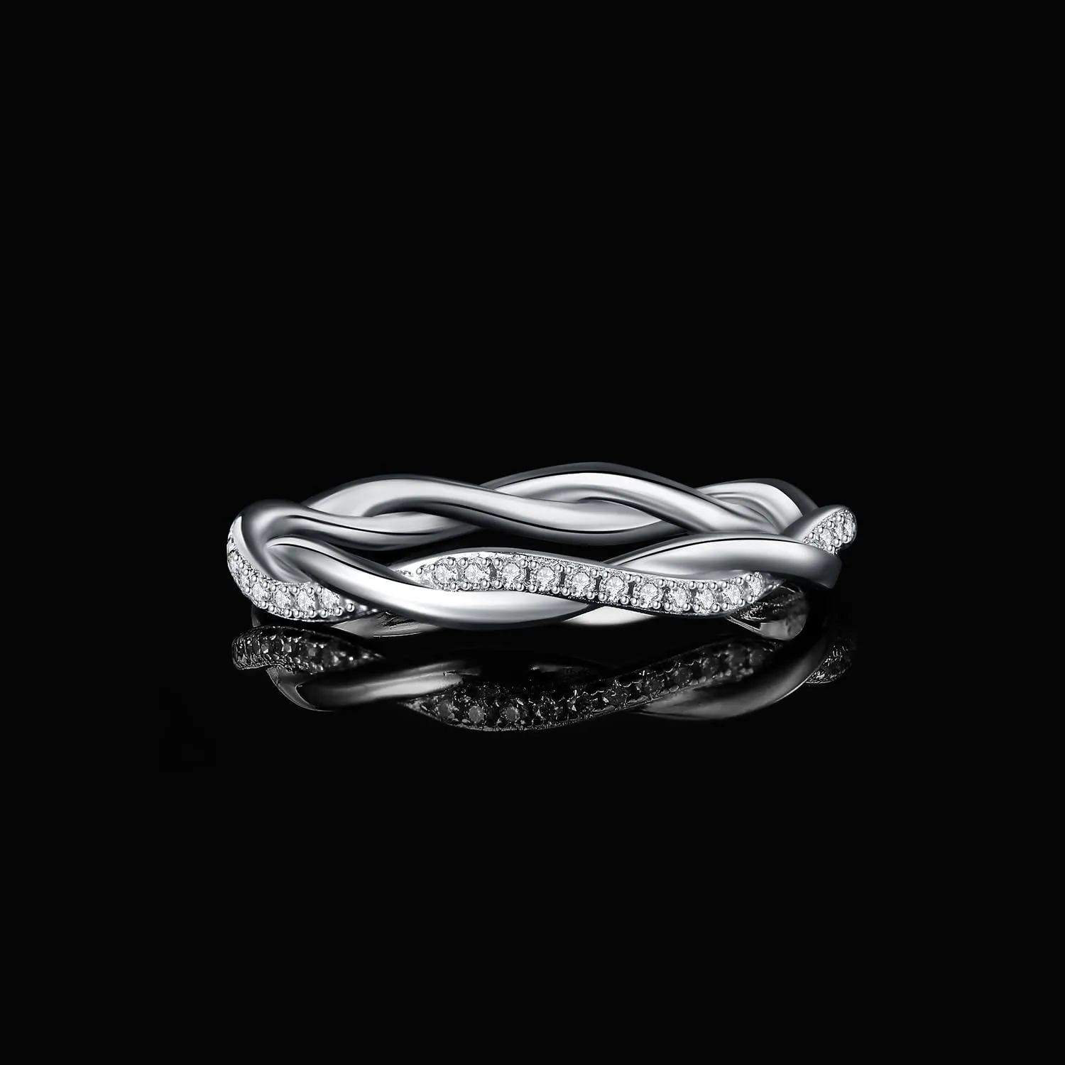 JewelryPalace Anello Infinito Donna Placcato Oro Bianco 14K con Moissanite Taglio Rotondo, Anello Impilabile Fede Nuziale Misura 13 - immagine 3
