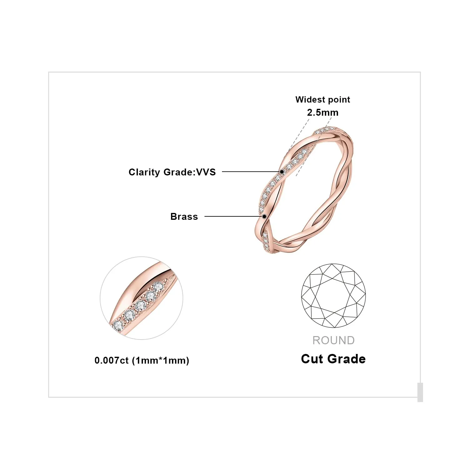 JewelryPalace Anello Infinito Donna placcato oro rosa 14K con Moissanite, Anelli Impilabili a Taglio Rotondo, Fede Nuziale 19.5 - immagine 2