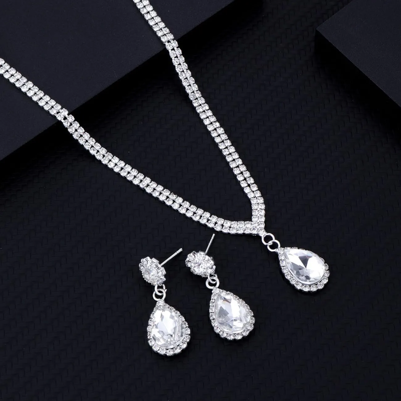 TOEECY Set Gioielli Sposa con Zirconia e Cristalli, Collana Orecchini e Bracciale, Argento - immagine 3