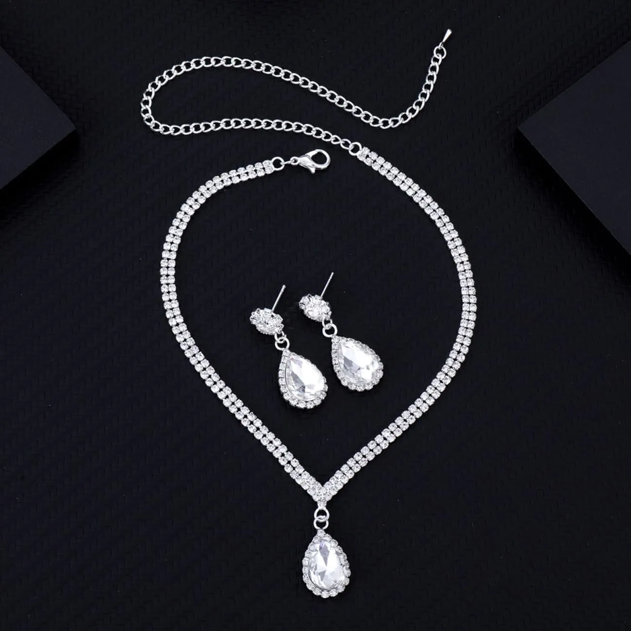 TOEECY Set Gioielli Sposa con Zirconia e Cristalli, Collana Orecchini e Bracciale, Argento - immagine 4