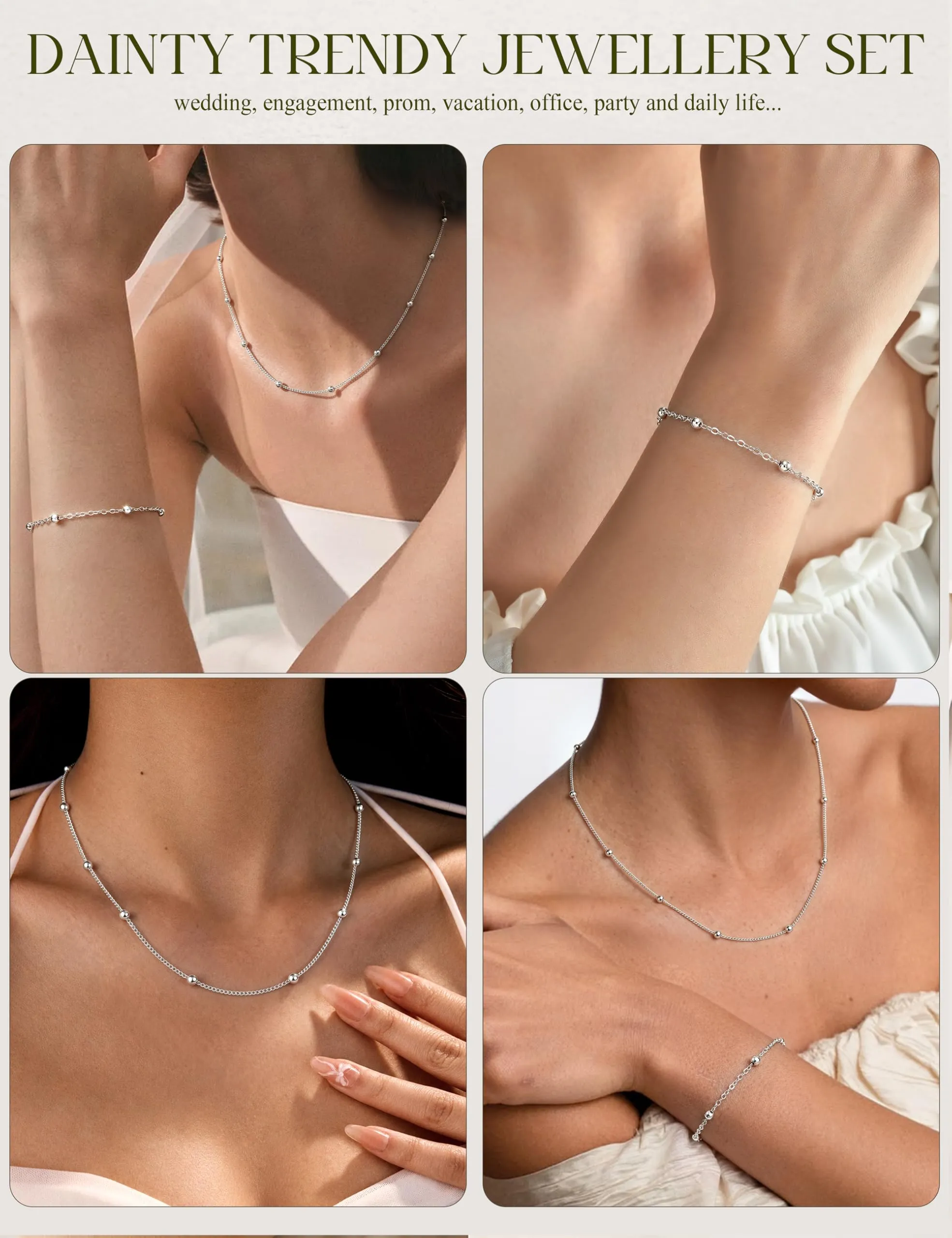 Milacolato Parure Gioielli da Donna Collana e Bracciale Regolabili - immagine 6
