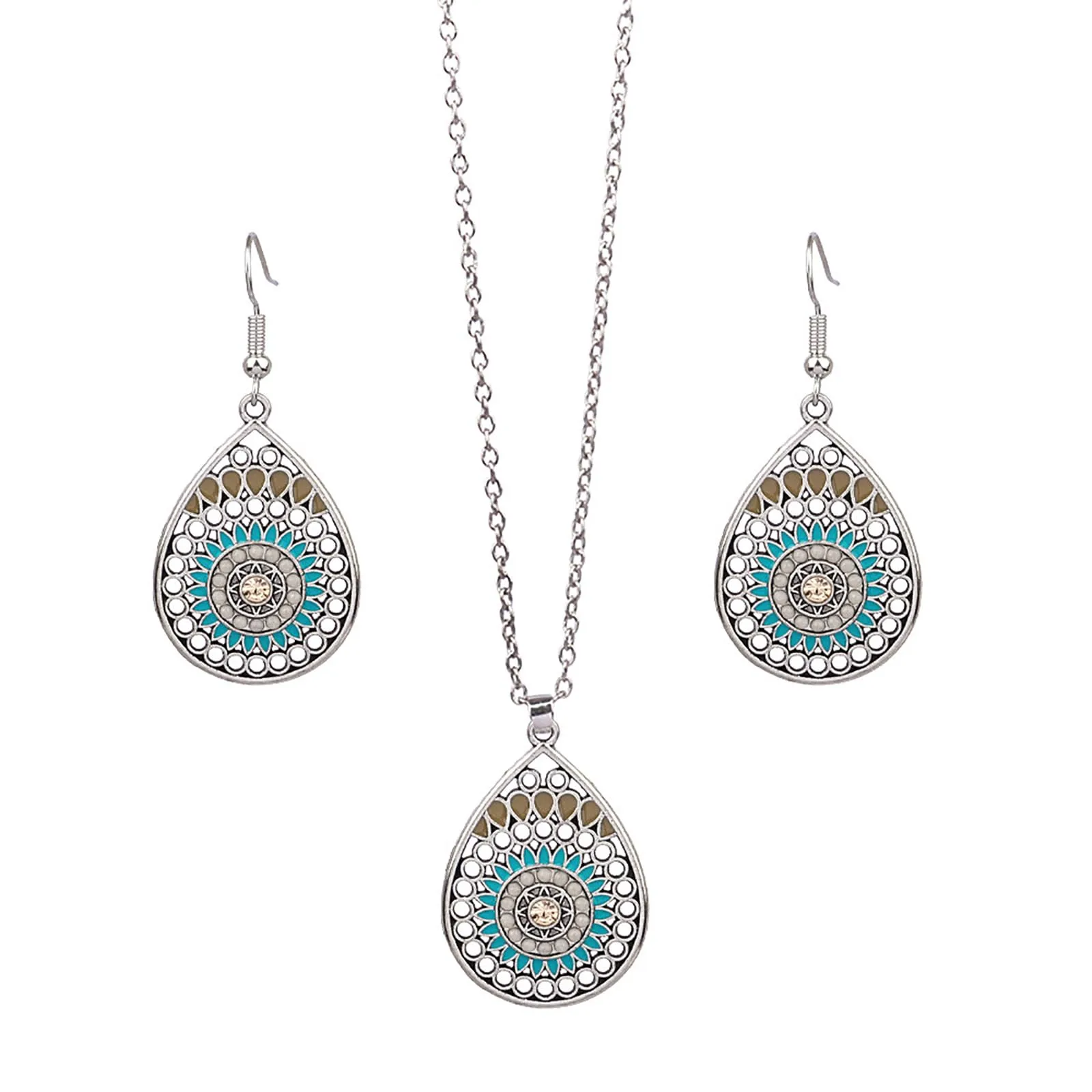 Dishowme Set di gioielli bohémien con turchese, collana e orecchini, 3 pezzi, vintage - immagine 1