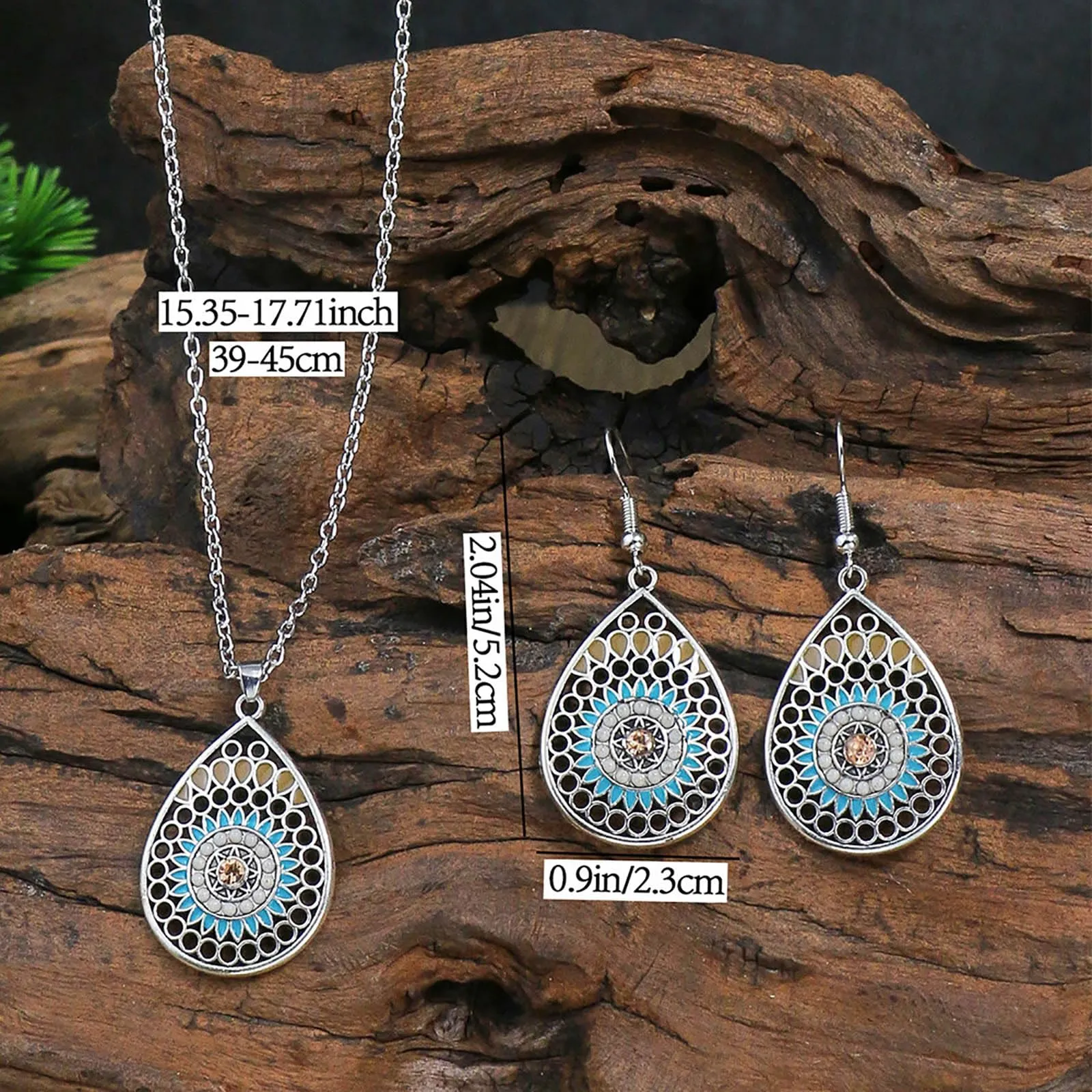 Dishowme Set di gioielli bohémien con turchese, collana e orecchini, 3 pezzi, vintage - immagine 5