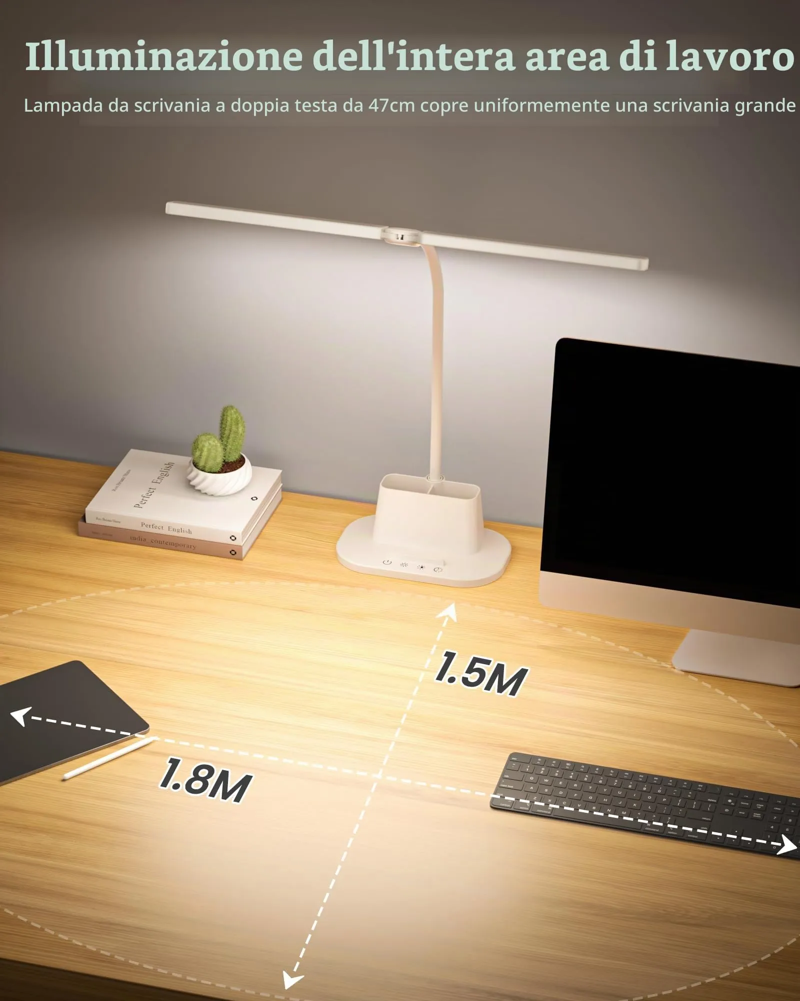 Ylatoial LS65 Lampada da Scrivania LED a Doppia Testa, 25 Modalità, Timer 60 Minuti e Portapenne, Bianco - immagine 4
