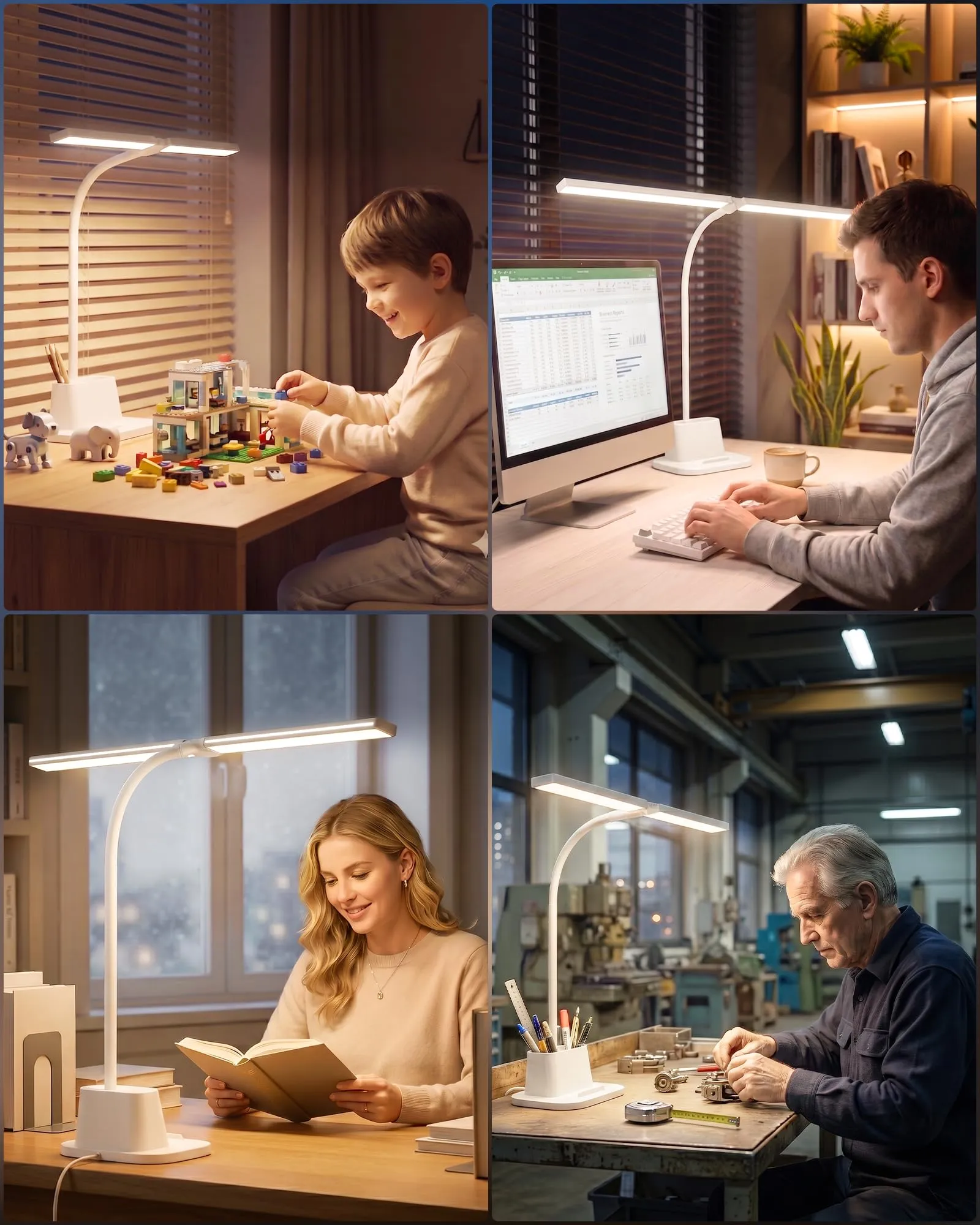 Ylatoial LS65 Lampada da Scrivania LED a Doppia Testa, 25 Modalità, Timer 60 Minuti e Portapenne, Bianco - immagine 7