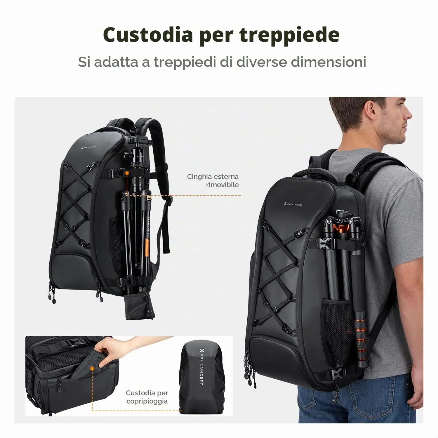 K&F CONCEPT Zaino Fotografico 30L Impermeabile, Nero - immagine 2