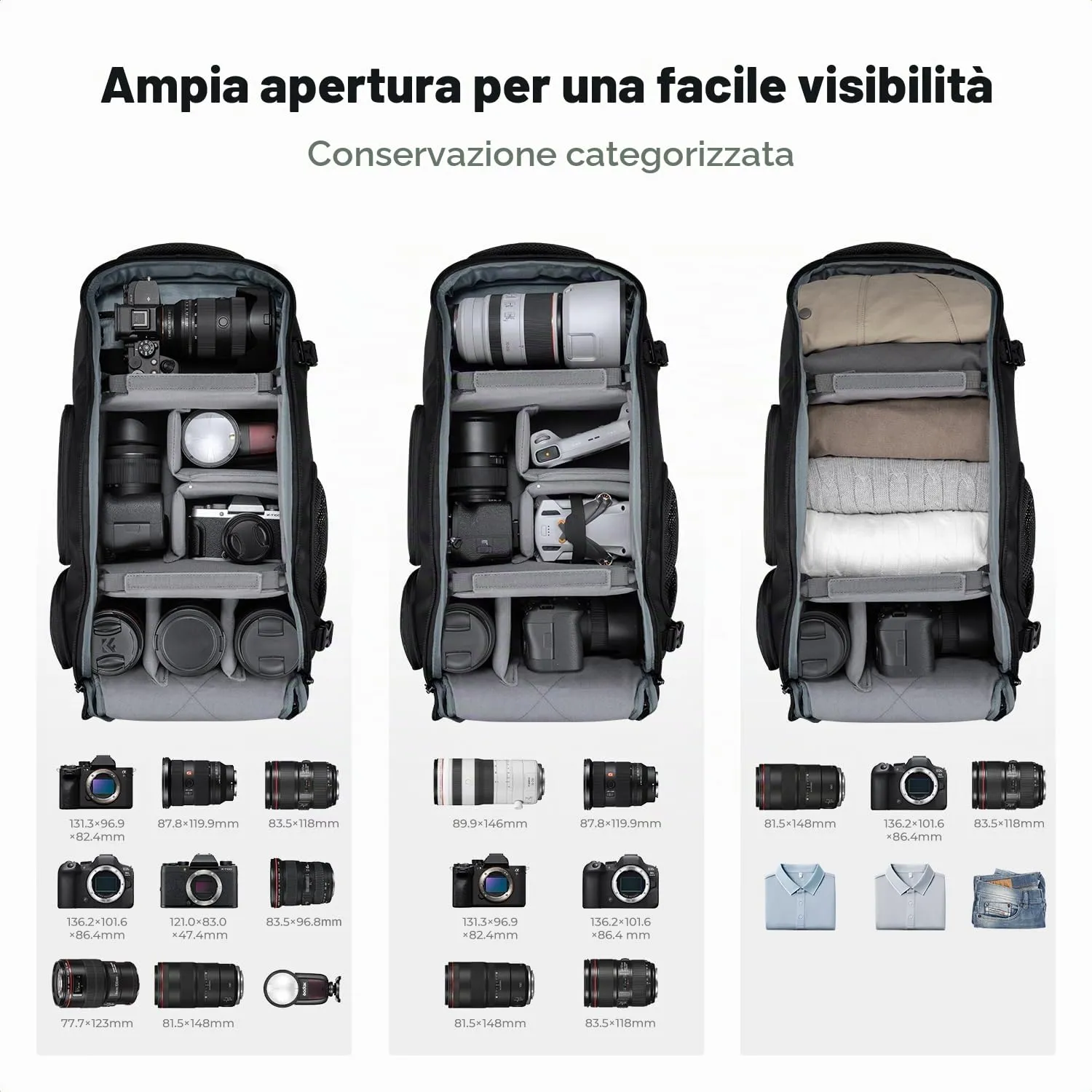 K&F CONCEPT Zaino Fotografico 30L Impermeabile, Nero - immagine 3
