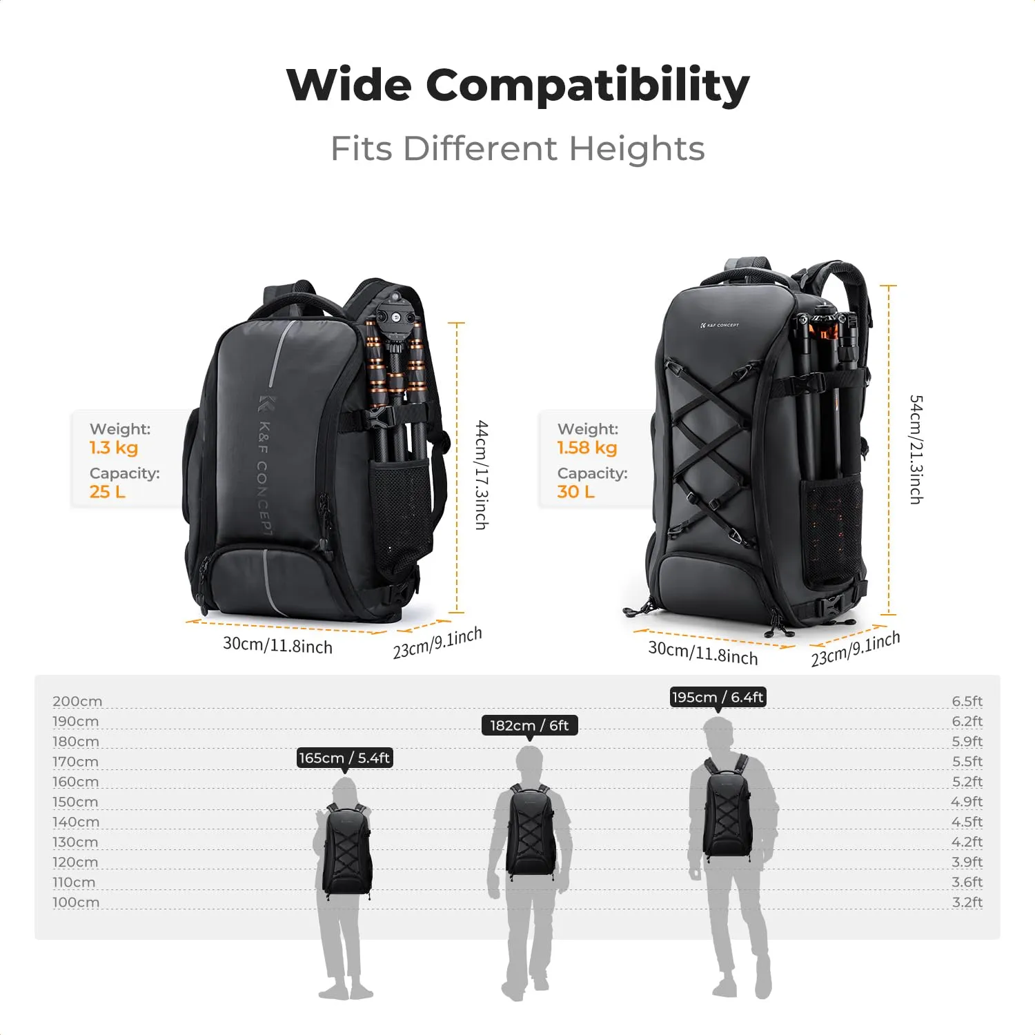 K&F CONCEPT Zaino Fotografico 30L Impermeabile, Nero - immagine 7