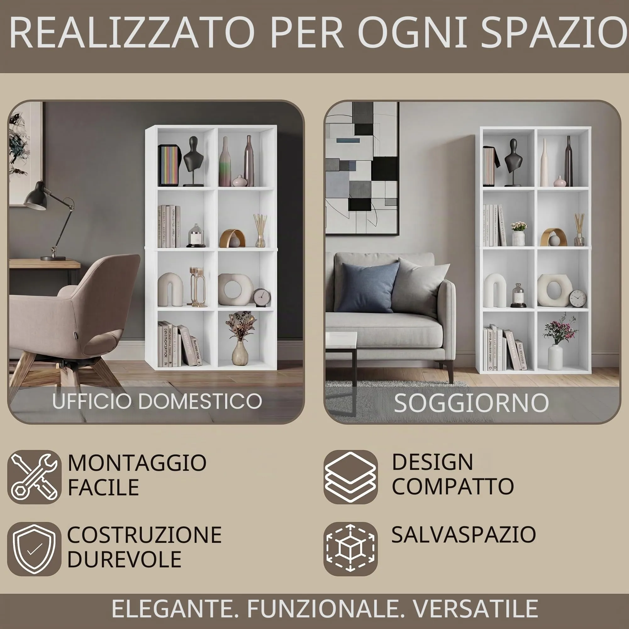 Vida Designs Mobiletto a 8 cubi, legno, bianco - immagine 3
