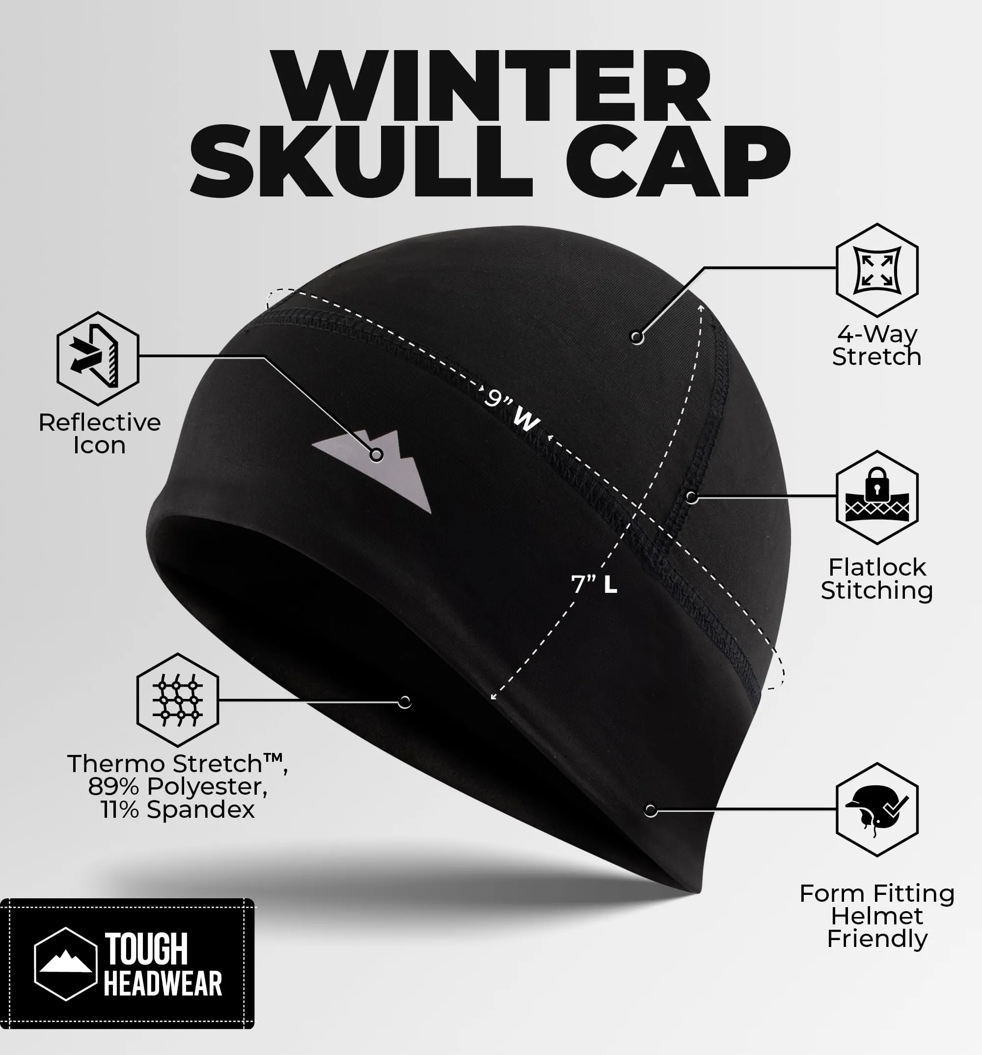 Tough Headwear Skull Cap Helm Liner Running Beanie XMS1582 - Nero - immagine 3